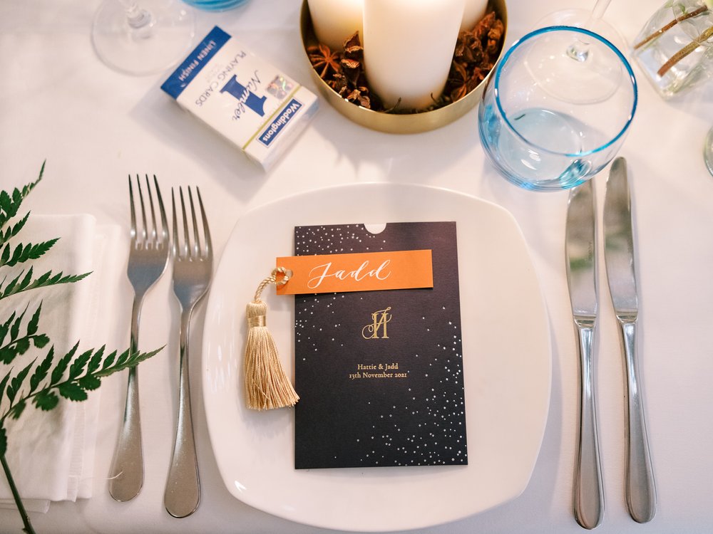 Luxury menu wallet with calligraphy place card Orleans House
