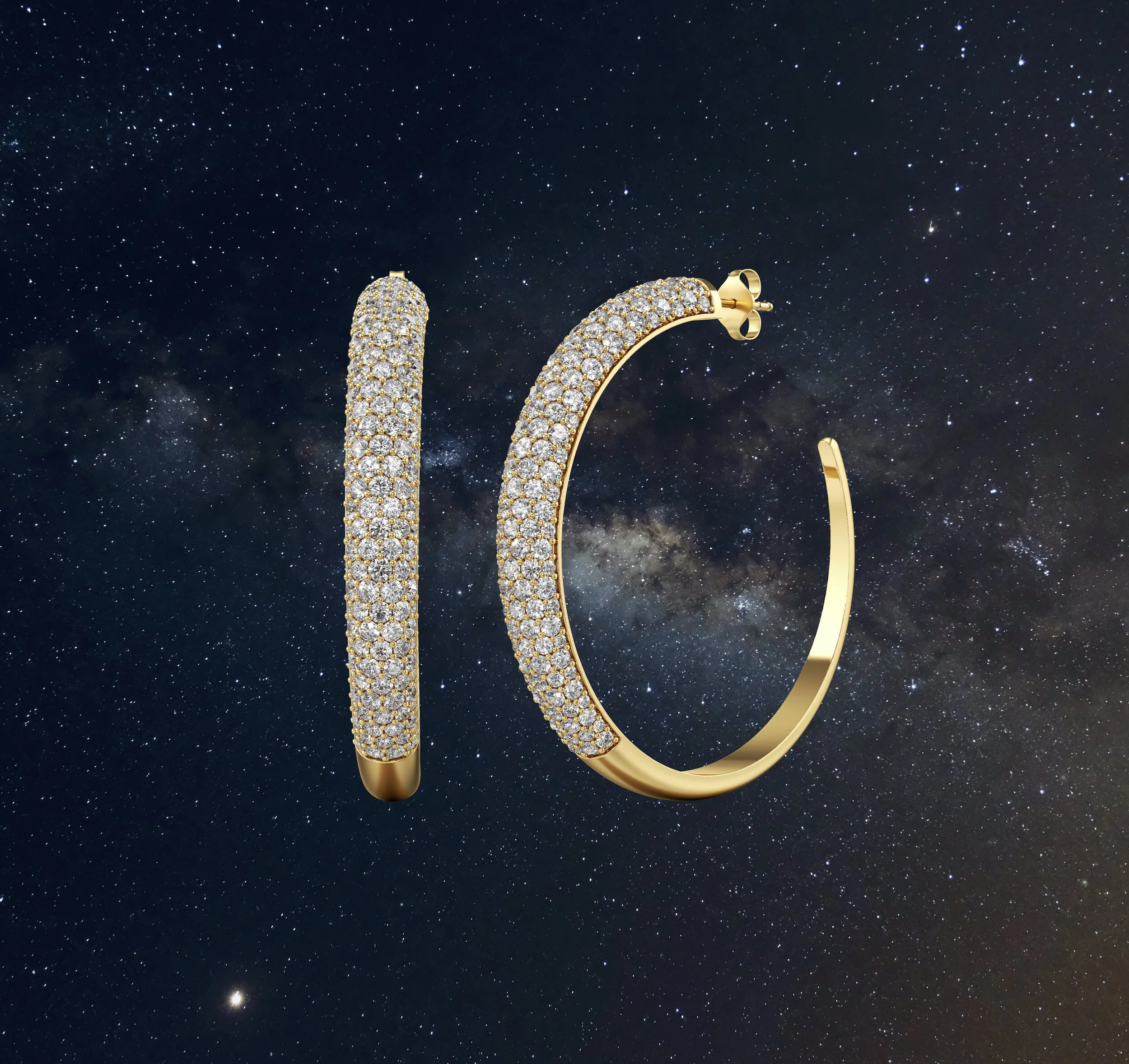 Lenaka pave hoops 44mm, 14K recycled gold and diamonds, Beabond