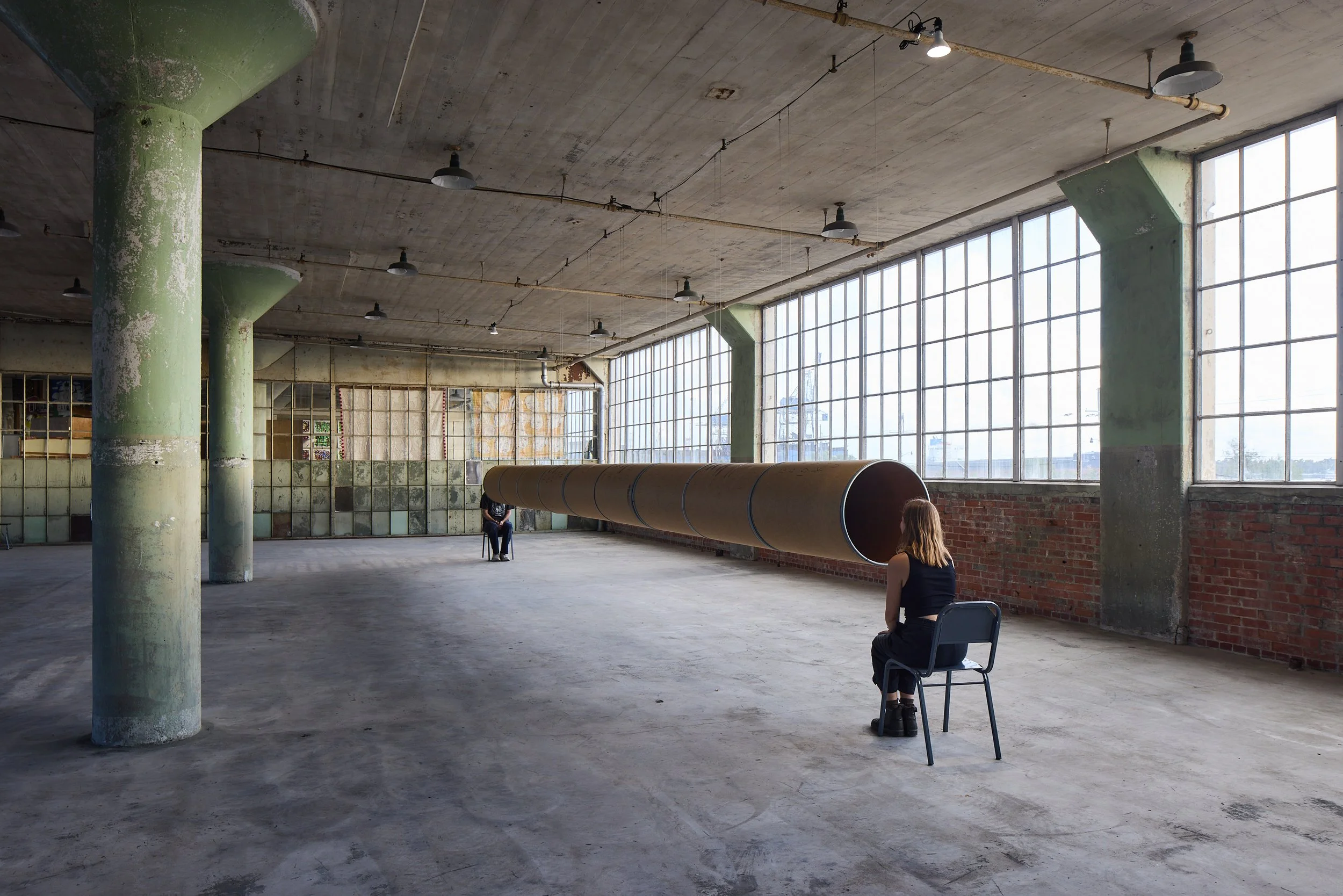 Installation view at Ford Motor Plant, Prospect.6: The Future Is Present, The Harbinger Is Home (Nov 2, 2024–Feb 2, 2025). Image courtesy of the artist