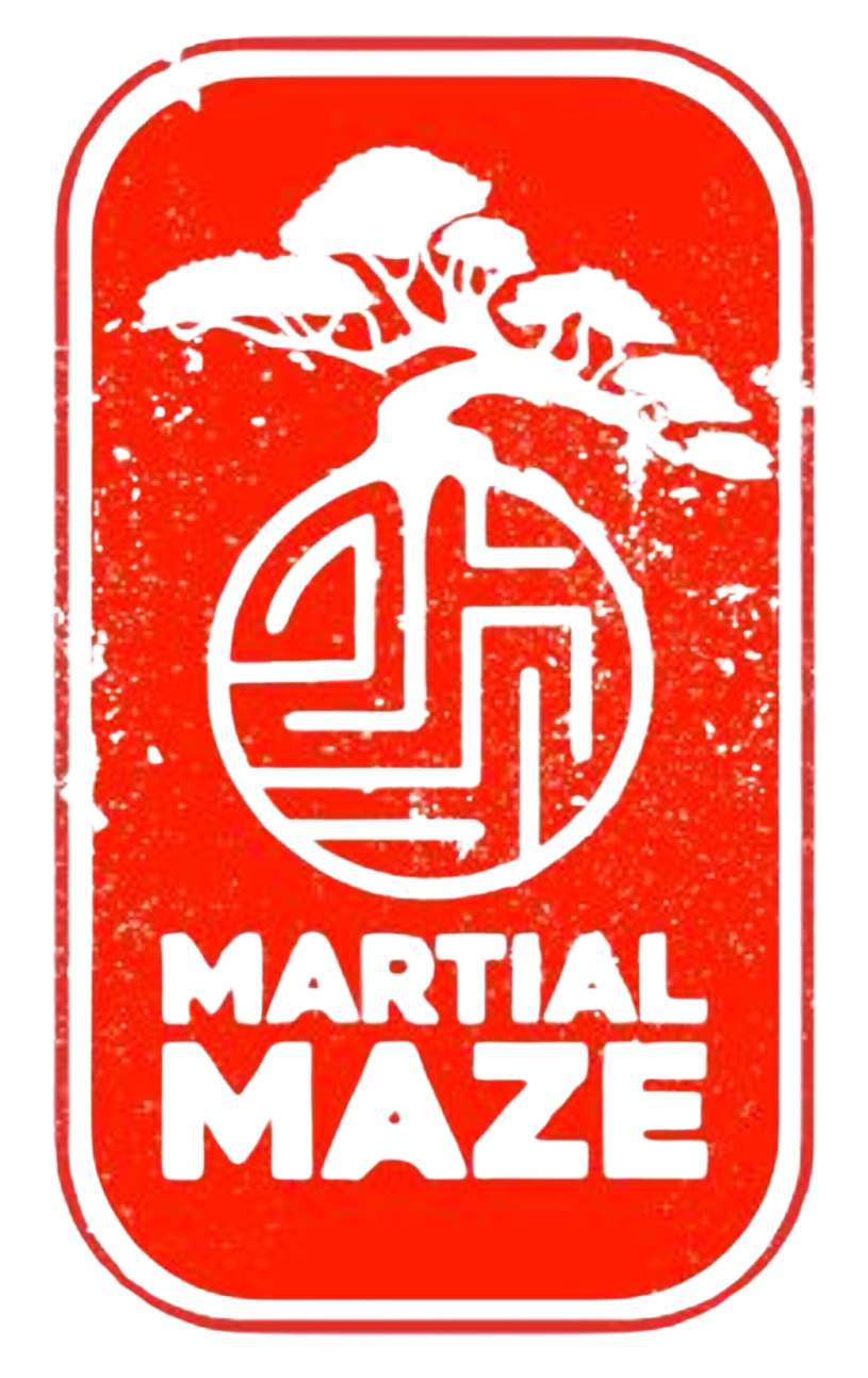 Martial Maze logo with a stylized maze design and a leaf element at the top.