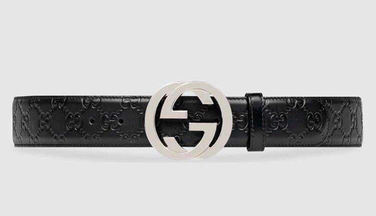 Gucci Signature Leather Belt With Interlocking G Buckle 4CM — Dimples Ceniza