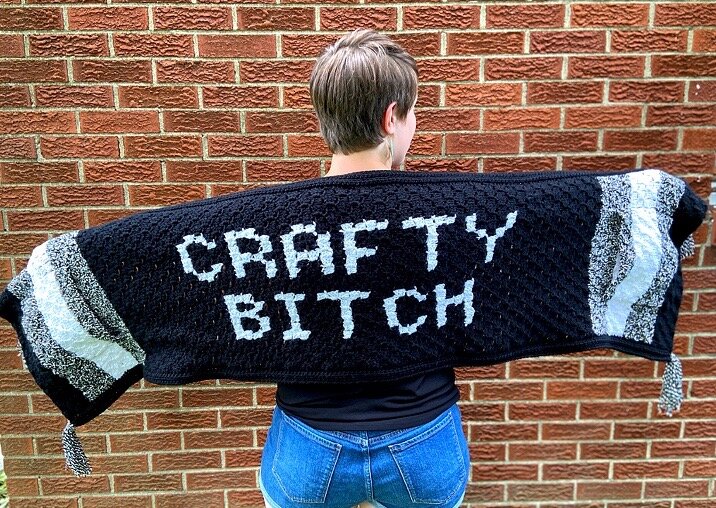 Crochet “Crafty Bitch” Pocket Shawl