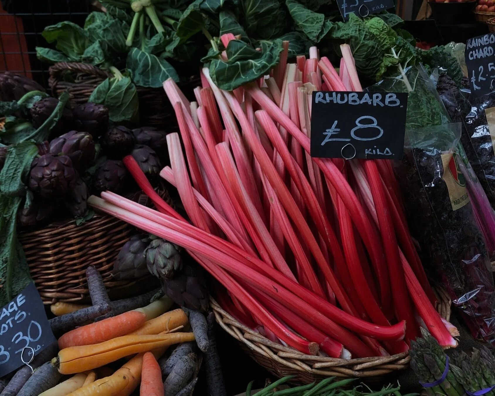 Rhubarb in a market stall (source: Shutterstock)