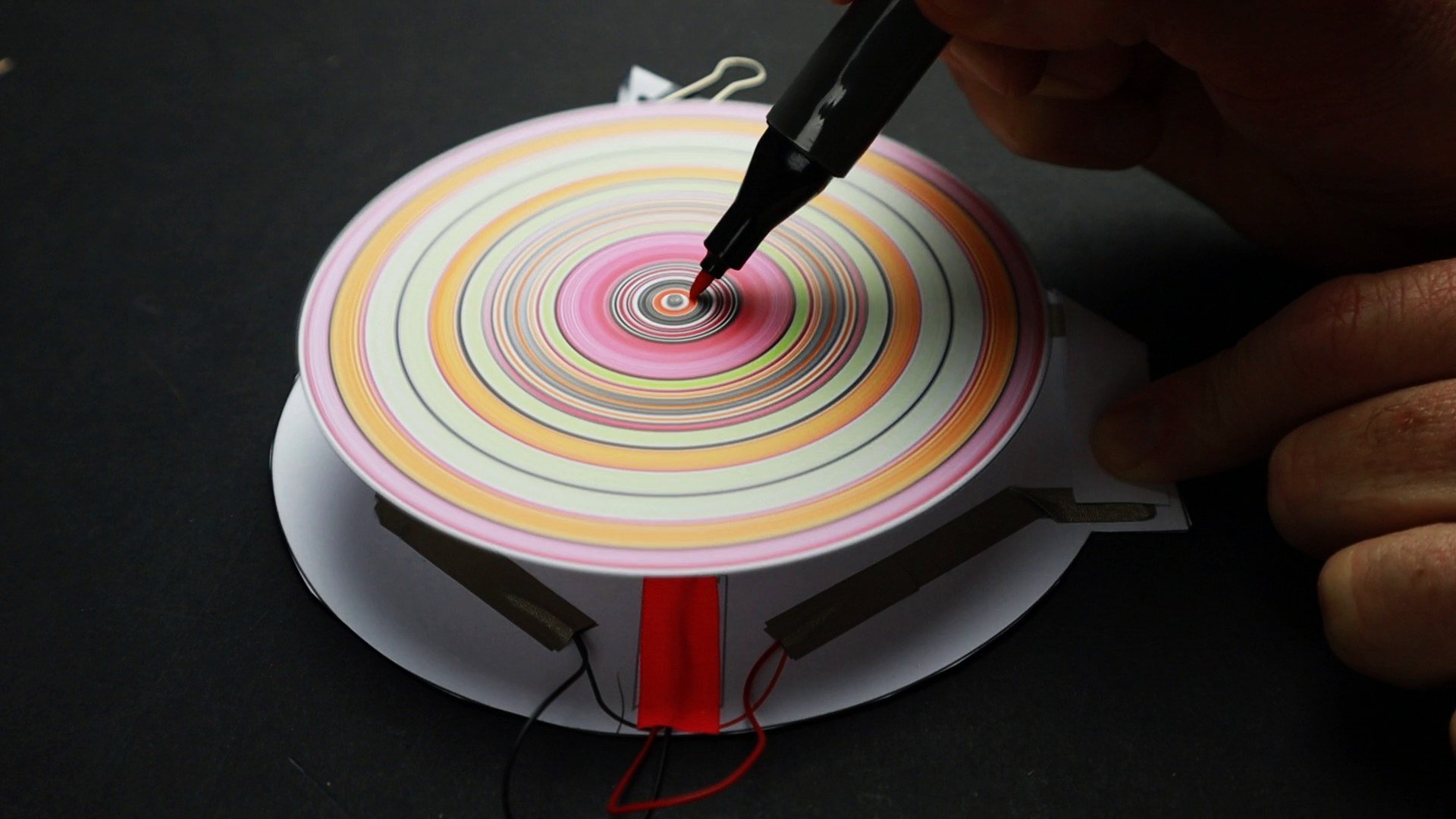 Incredible multi color spin art painting - with green, red and yellow