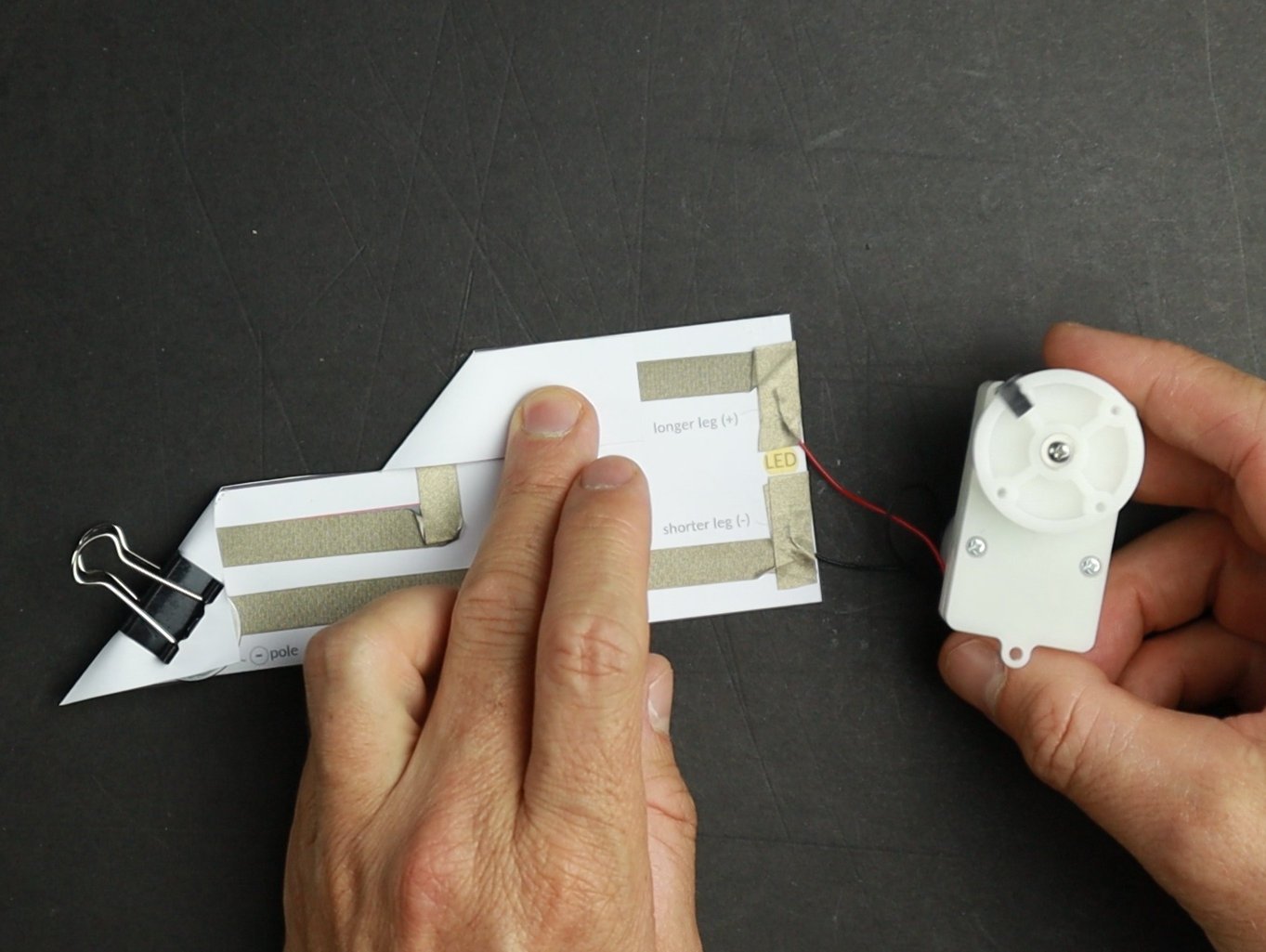 Easy Circuit with a geared solar motor connected to it (instead of an LED).