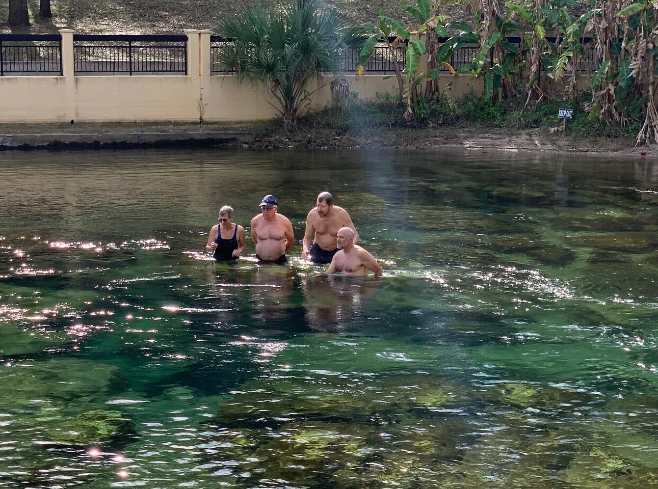  The water at Salt Springs is very deep in the darker areas. Craig and Matt look for fish swimming around the springs. 