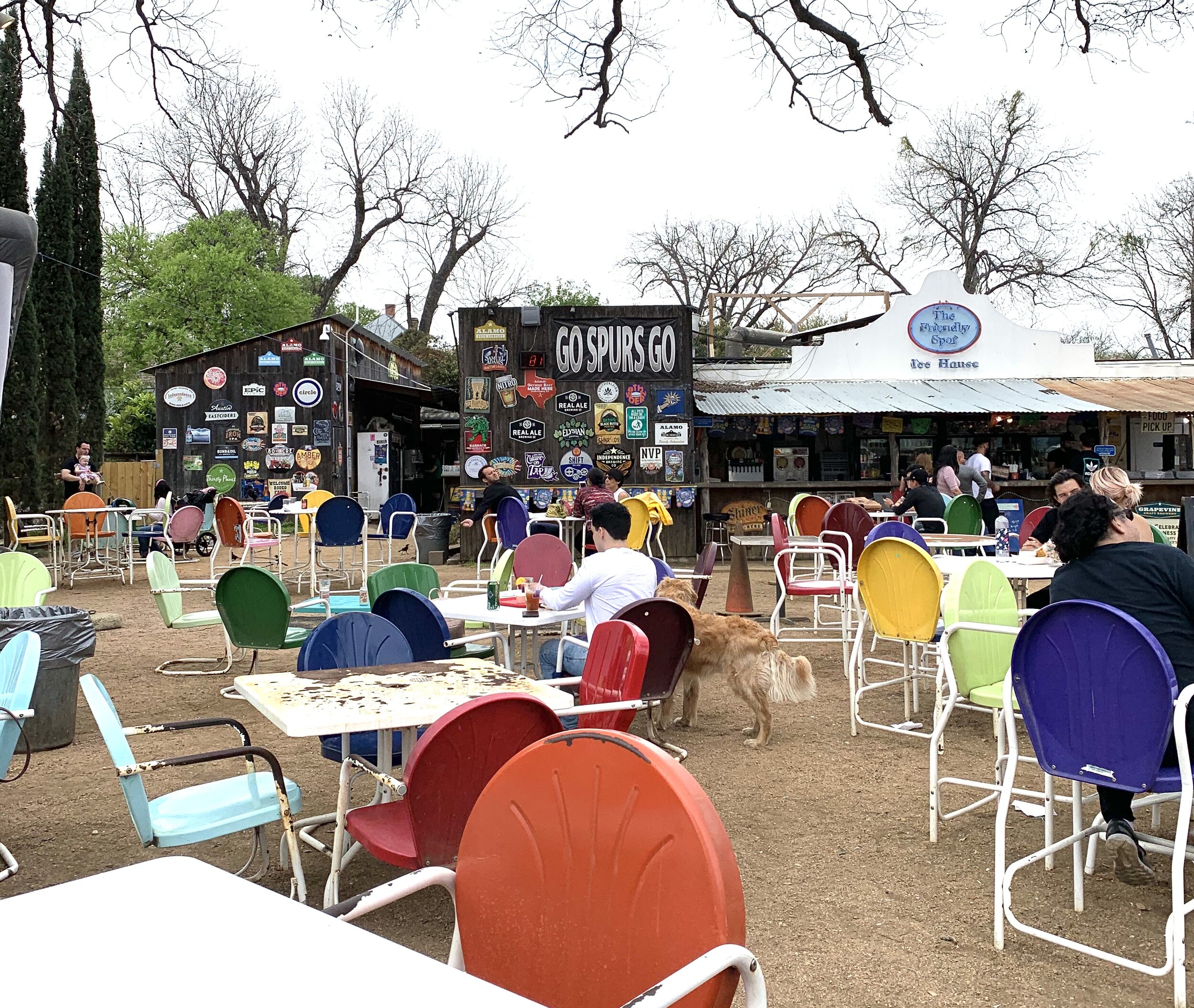  On our bike tour, we discovered this fun and colorful outdoor place— The Friendly Spot  that played country music in the front and Mexican music in the back courtyard.  