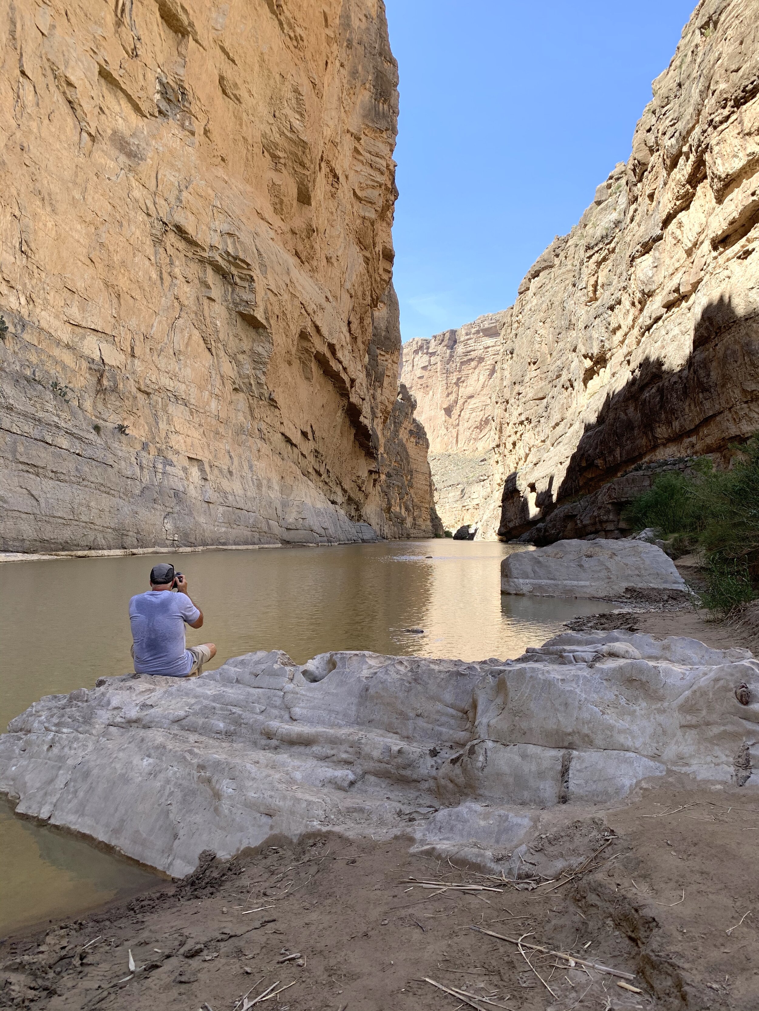 Santa Elena Canyon in Big Bend National Park. In this photo, Mexico is on the left side of the canyon and the canyon on the right is the United States. The Rio Grande that runs in between is the international boundary line.  