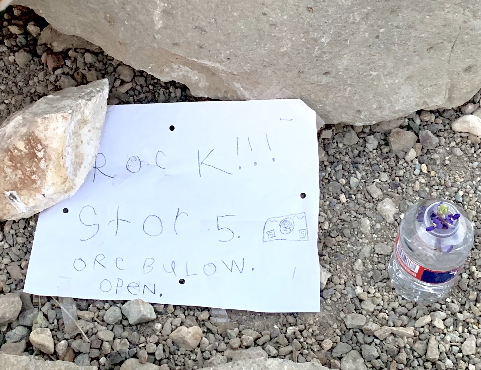  I had to chuckle at a kid in the RV park trying to make some money running a “Rock Stor”. “5 [dollars] ore below. OPeN”… 🌺 I didn’t see anyone around; I think it was a self-service stor. 