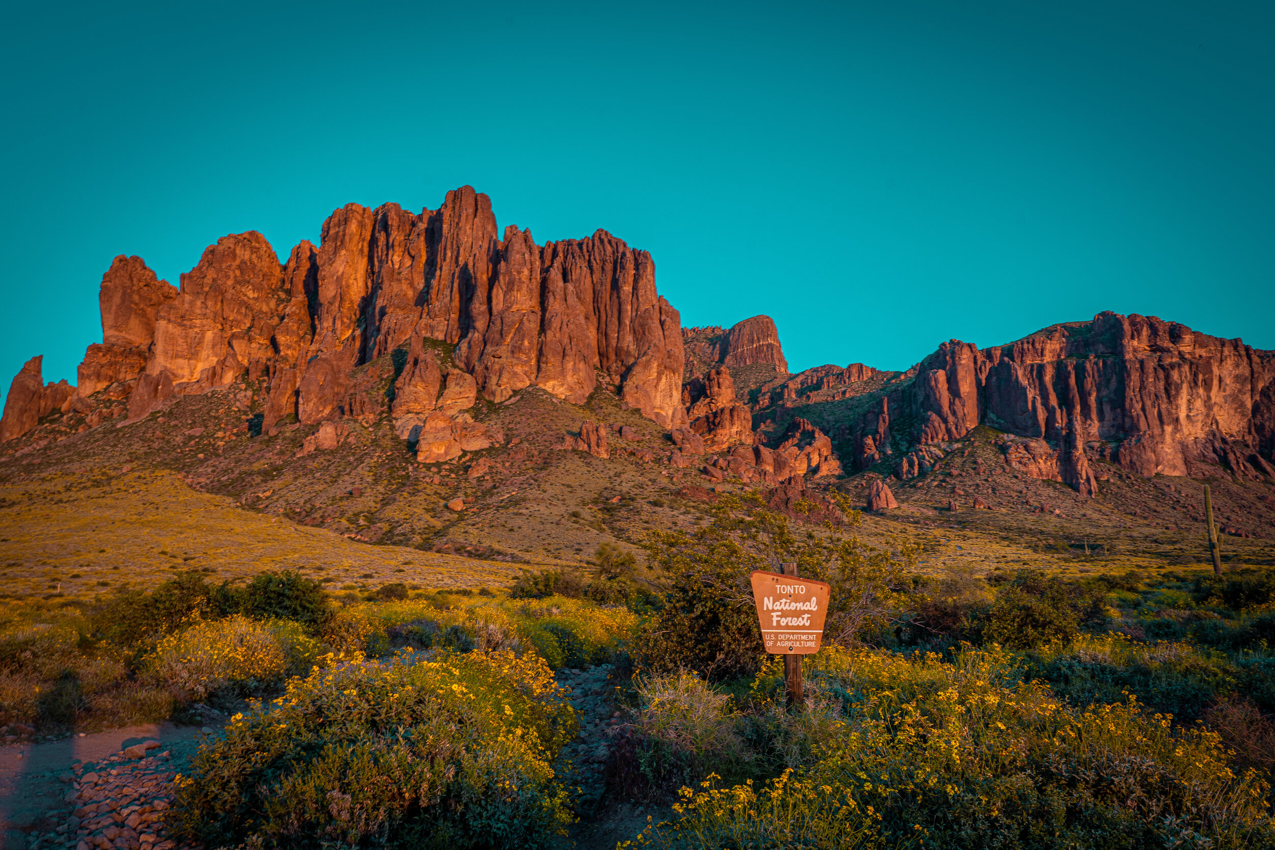  The sunset illuminating the mountains in Tonto National Forest in the Senoran Desert.  