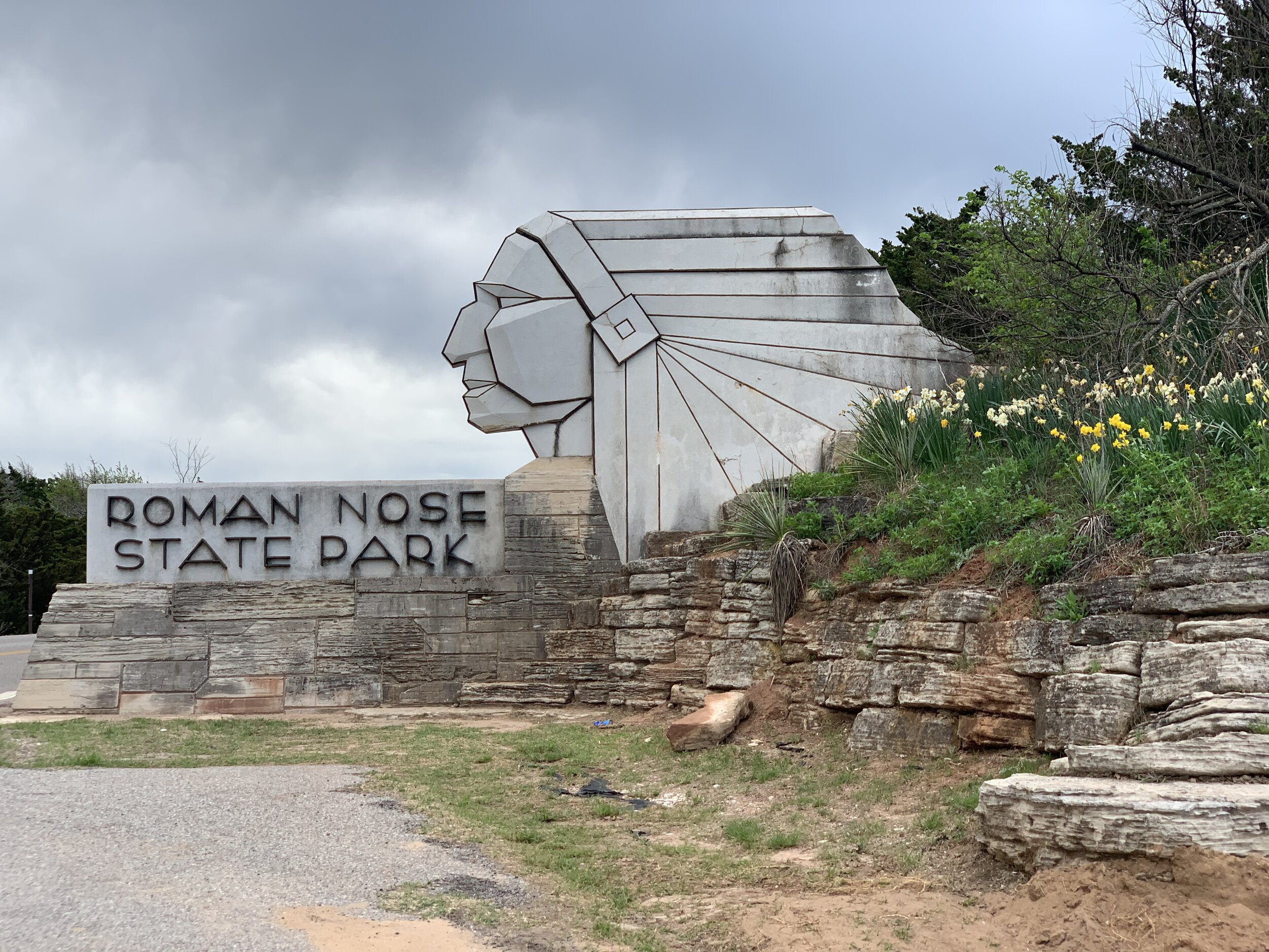    In Oklahoma we camped in Roman Nose State Park. Henry Roman Nose was a highly respected Cheyenne Indian Chief recognized as a vocal proponent of obtaining education and training while keeping the Cheyenne culture. He died in 1917.   