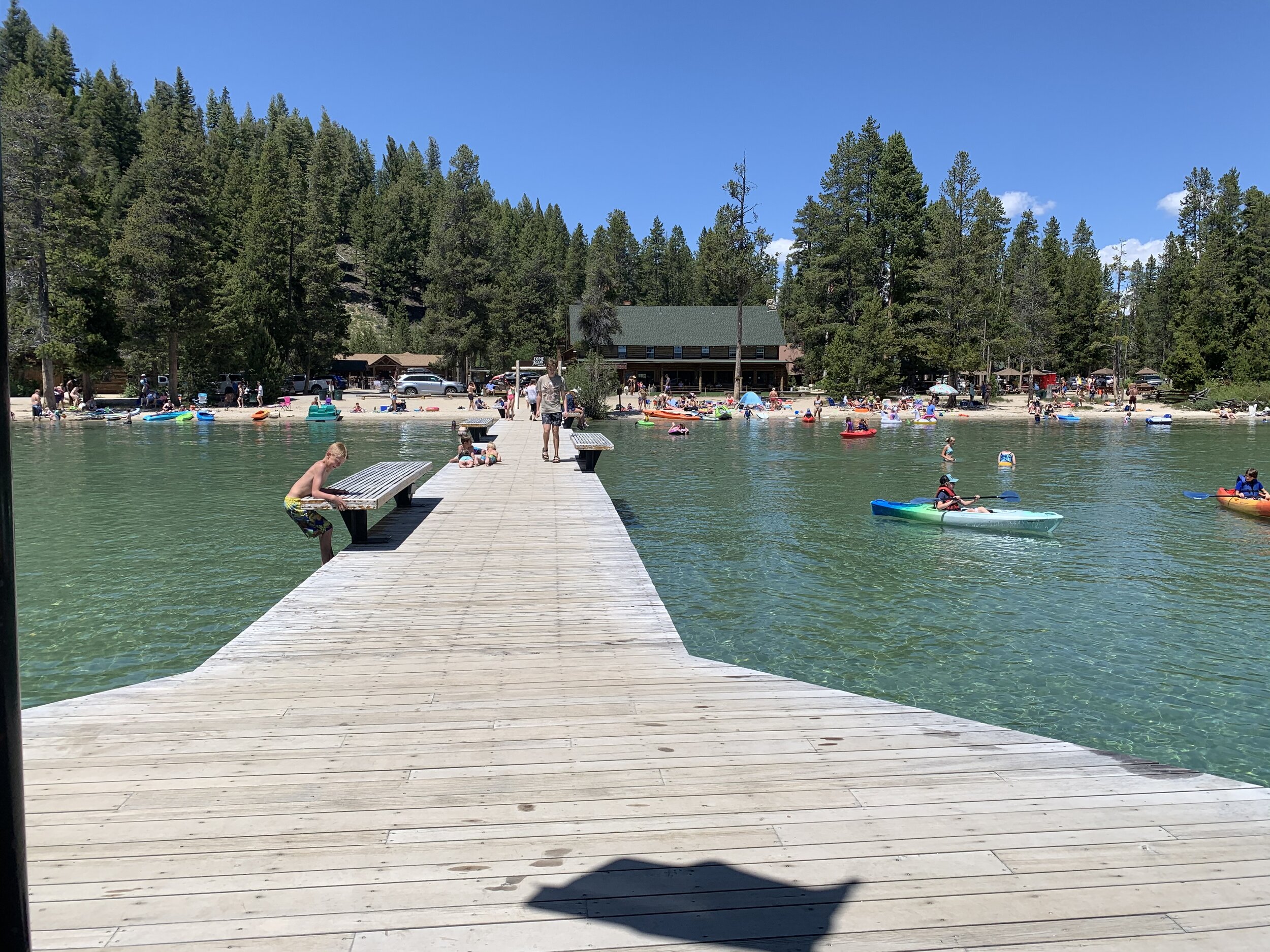  Redfish Lake has mountain lodging, boating, hiking trails and water activities. Until reaching deep waters, you can see to the very bottom through the crystal clear water. This place also had the most pristine dog beach you’ve ever seen! 