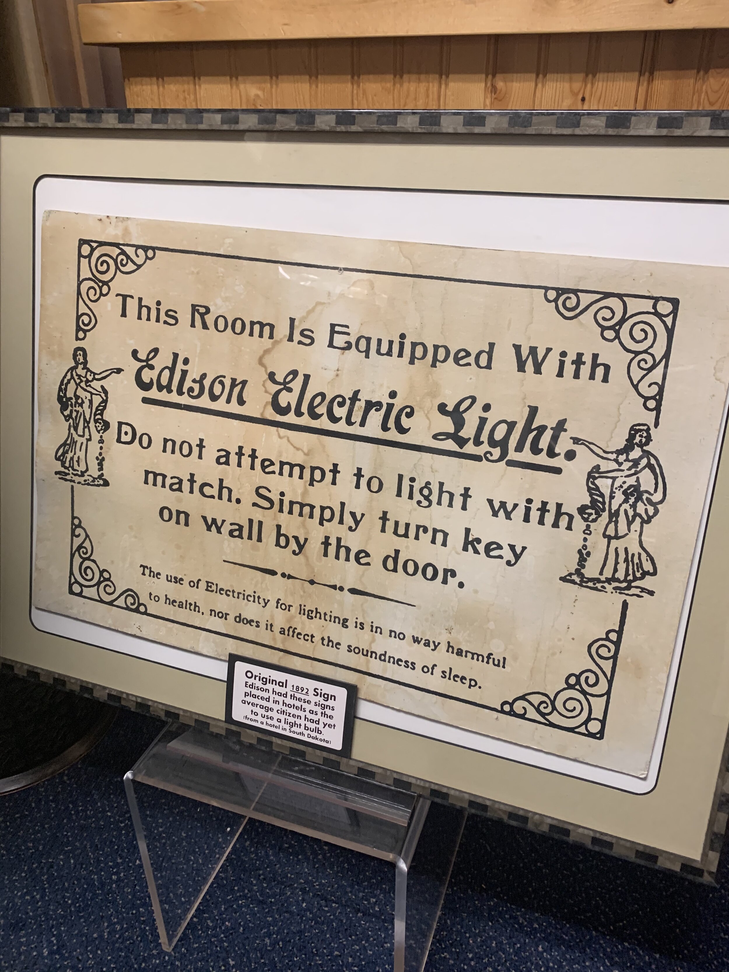  At the   American Computer &amp; Robotics Museum,   we learned many fascinating things. I especially found enjoyment in this original 1892 sign, posted in hotels for patrons to know how to use electric light bulbs, and instructing them not to “attem
