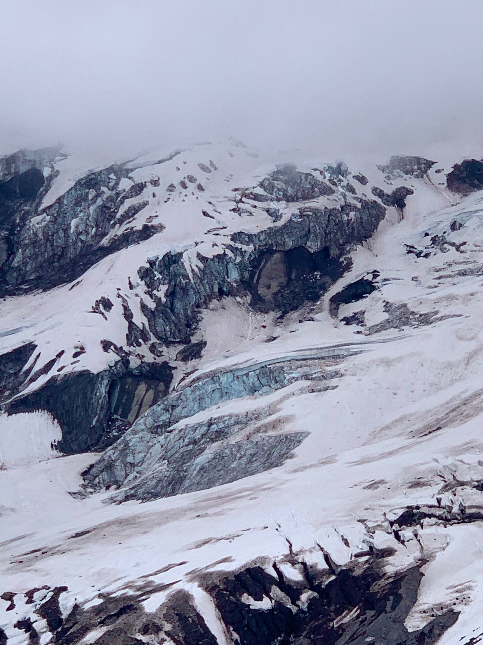  This is one of 25 glaciers on Mt. Rainier. A glacier is a large accumulation of ice, snow, and rock that builds up over years, and even centuries, as the snow accumulates faster than it melts.  