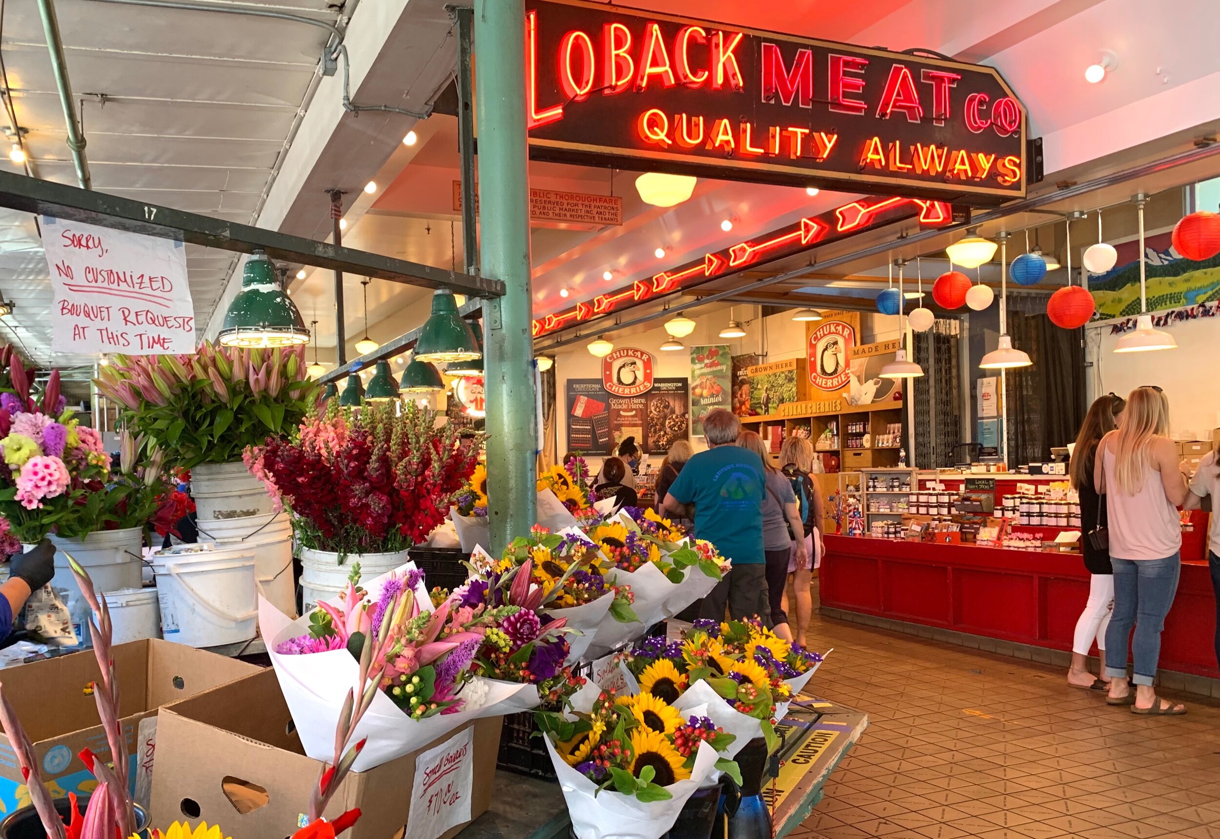  Beautiful flowers are abundantly plentiful in this part of the country, and for great prices.  Loback Meat Co. opened in 1946 and closed in 1986, but its neon sign lives on because it is now a historically protected icon. 