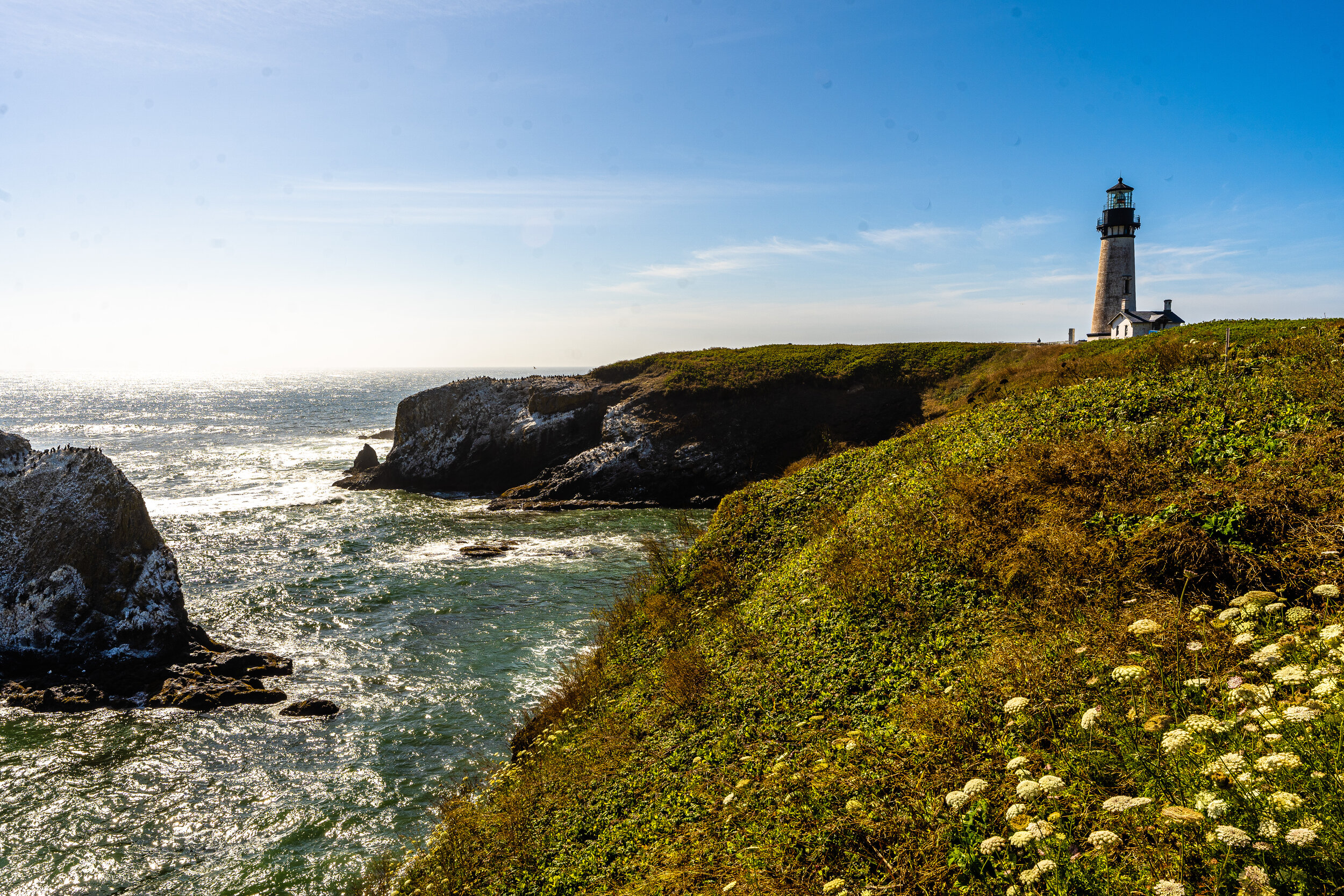   The Yaquina Head Lighthouse  in Newport is the tallest on the Oregon Coast; at 93 feet tall, it is nearly twice the height as many others. The lens of a lighthouse is responsible for optimizing the projection of light. The first Fresnel lighthouse 