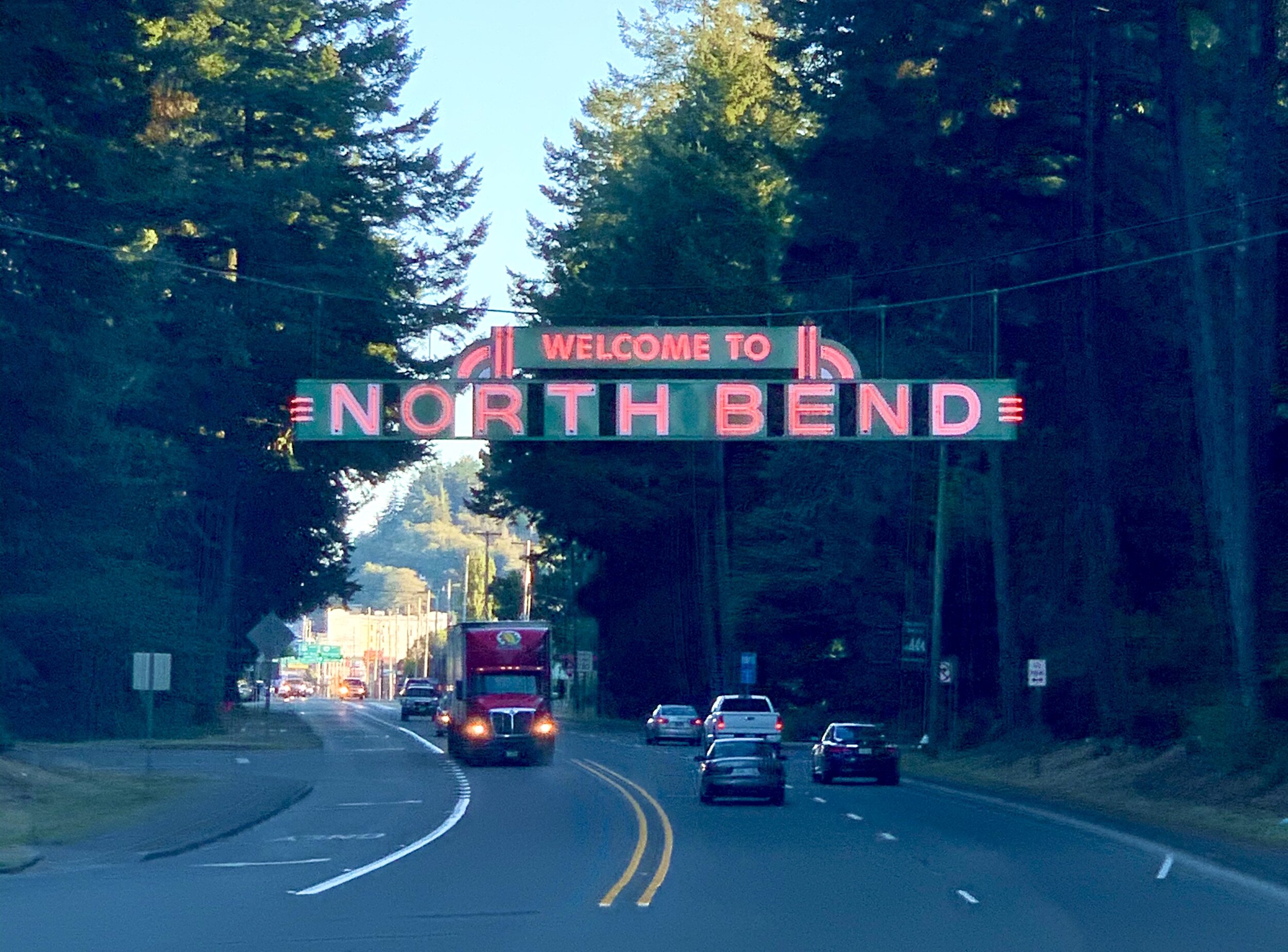  First erected 1936, the iconic welcome sign hanging over Route 101 in  North Bend  was sentimental to its residents, but the cherished sign was in disrepair with only a portion of the lights working. As a rule, Oregon no longer allows neon welcome s