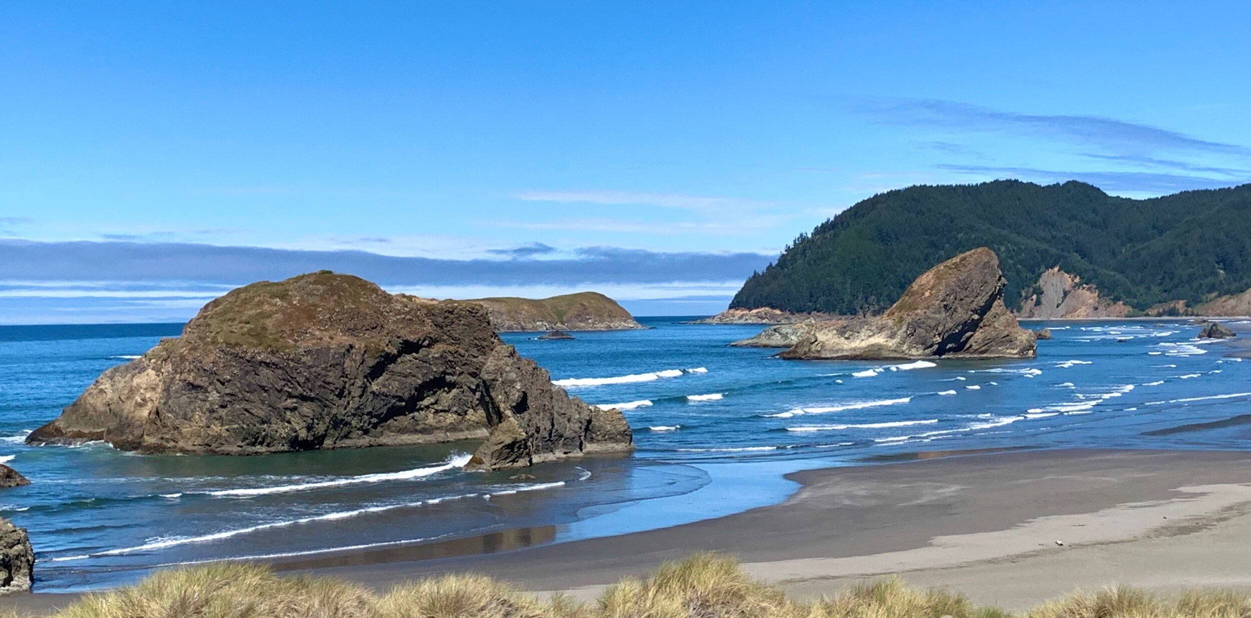   Gold Beach  is located on the Pacific coast where the  Rogue River  feeds into the ocean, a couple of hours north of the California state line. This beach/river town was named so in the 1850s when hundreds of mines at the mouth of the river rendere