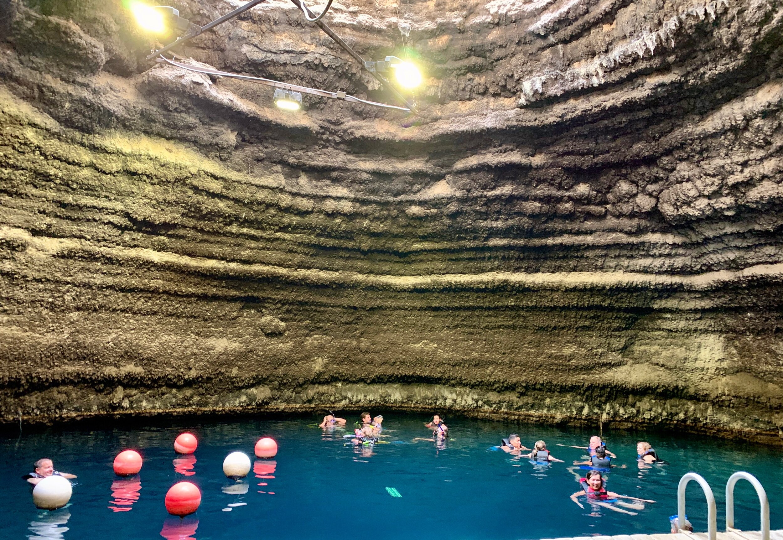  Not too far from Salt Lake City, Utah, we swam in  Homestead Crater.  The crater is a 55-foot, geothermal, beehive-shaped spring that stays around 90-95 degrees at all times. The hole at the top lets in light and fresh air. We didn't see this in our