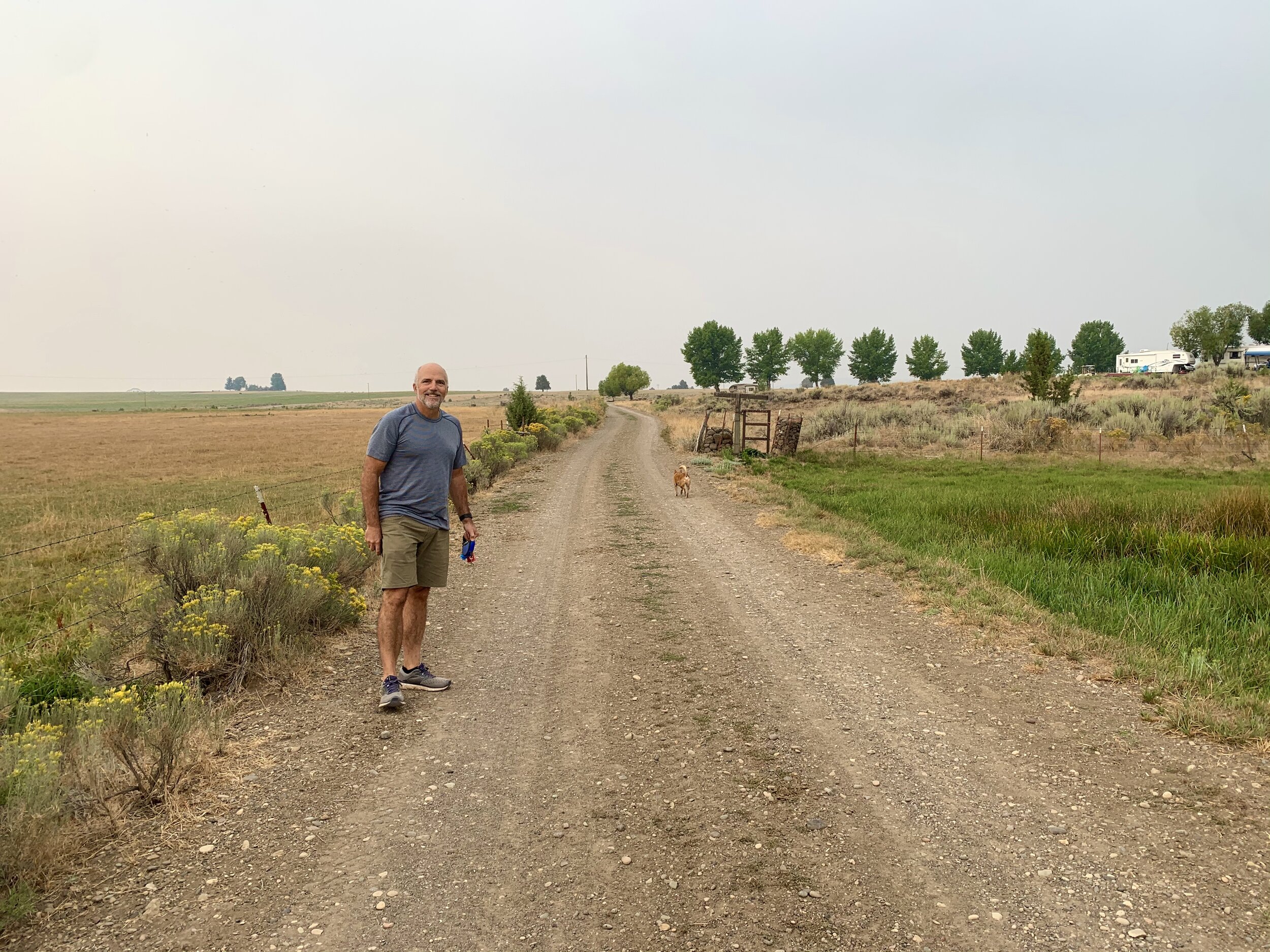  In  Lakeview, Oregon,  we stayed at a remote RV park in the desert. It was still a little smoky here, but a lovely place. They told us we were welcomed to roam anywhere on the 5,000-acre property. We enjoyed a morning walk before the last leg of the