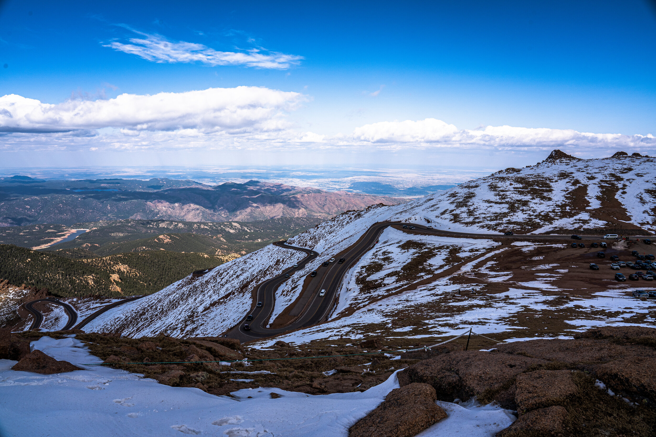   Pikes Peak  in Colorado Springs is famous because it’s one of the more accessible “14-ers,” (14,115-foot elevation) in Colorado due to its location, and because it can be reached by car along the 19-mile paved highway.  