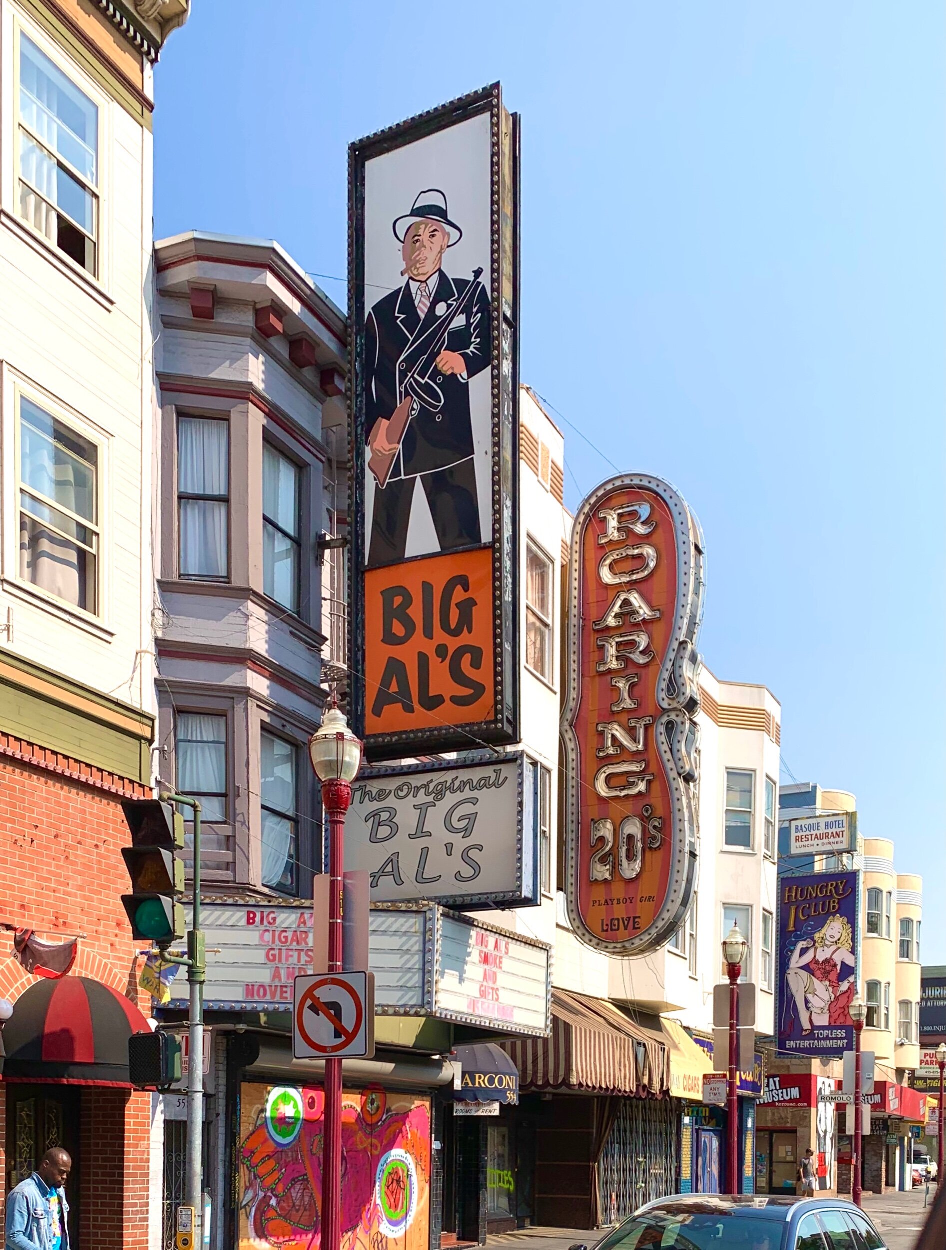  I took this photo because I thought the Big Al’s sign in San Francisco looked antique and nostalgic. I was unaware that the current sandwich shop with the 1960s sign had a far less savory history as an infamous trend-setting strip club.  We enjoyed 