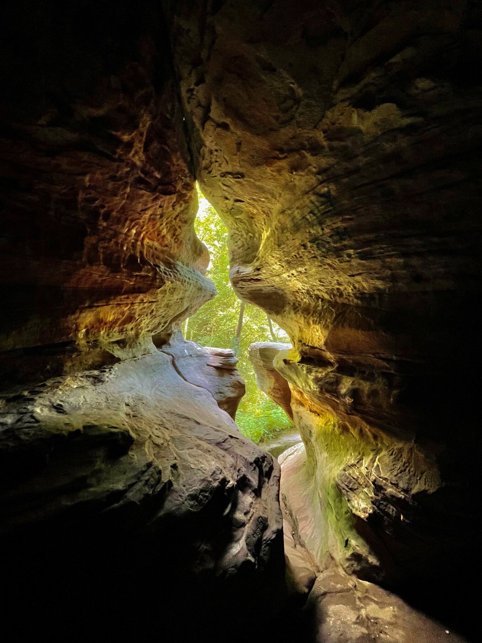  Hocking Hills south of Columbus, Ohio has miles of hiking trails and caves to explore.   
