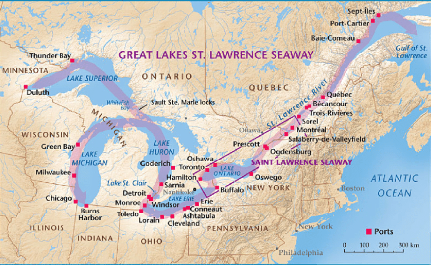   Lake Superior  is not just special because of its size; it connects the heartland (the midwestern states) to the global economy via the St. Lawrence Seaway. This channel flows from Duluth to the Atlantic Ocean. The St. Lawrence Seaway we see today 