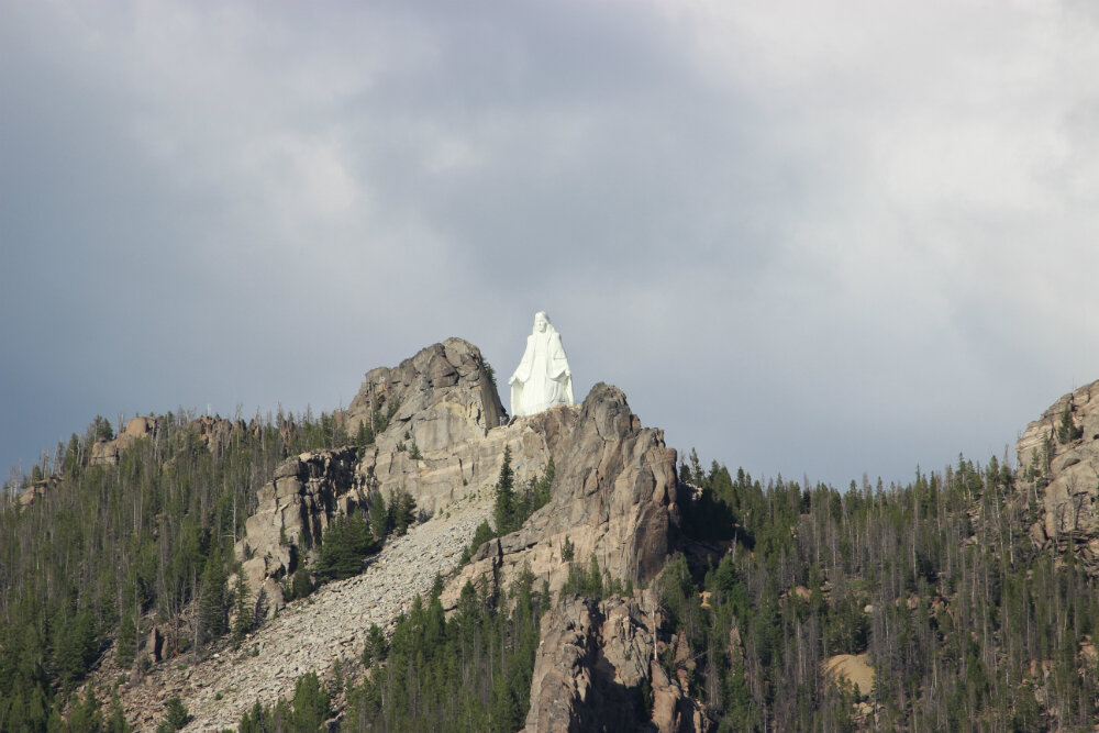  The day we arrived in  Butte, Montana , we saw something in the distance, miles away. A statue?... Jesus? … Mary?  Then we learned about  Our Lady of the Rockies.  This statue was first imagined by Bob O'Bill in 1979 when his wife was seriously ill 