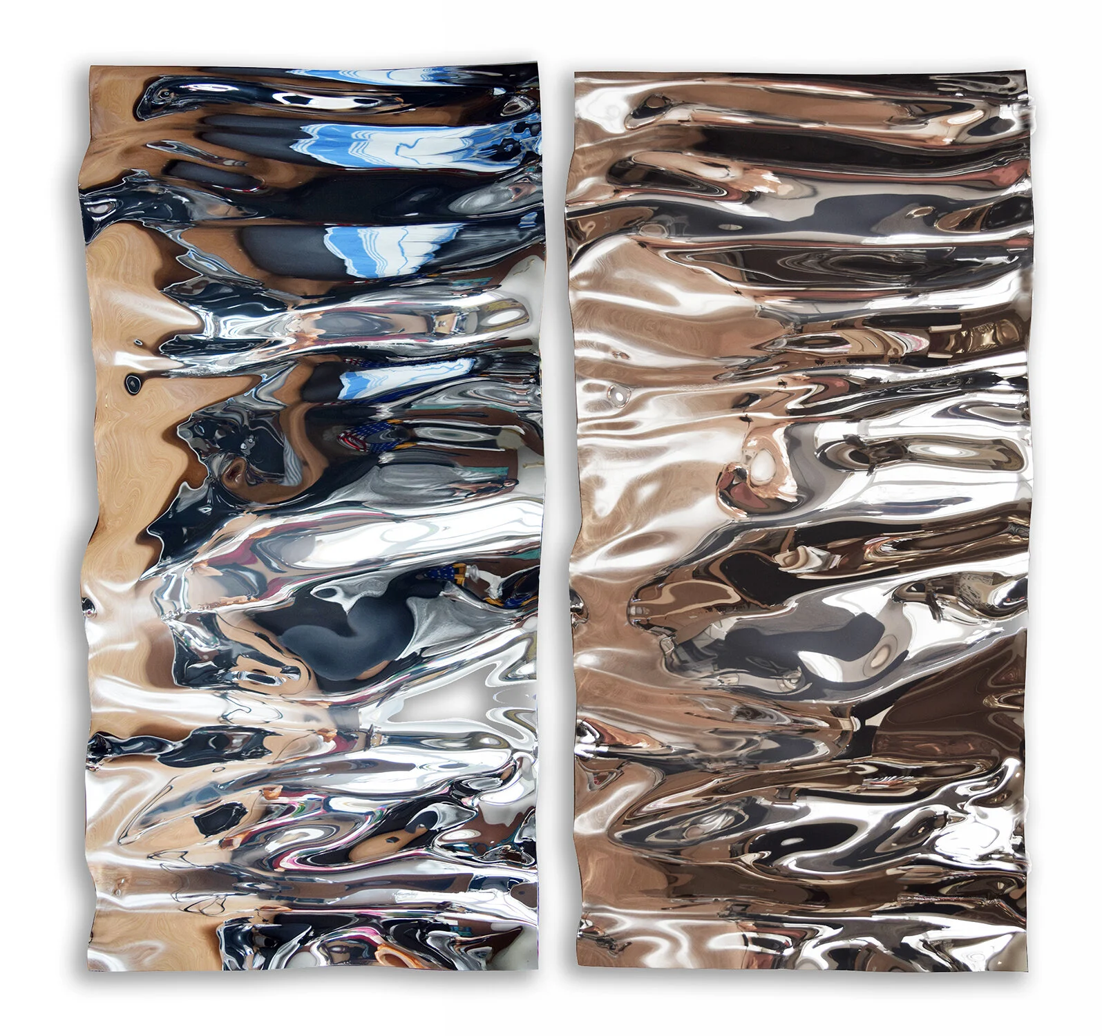 Waves in Silver / 116 cm x 120 cm Diptych Sculptural 3-D Indoor Modern Abstract