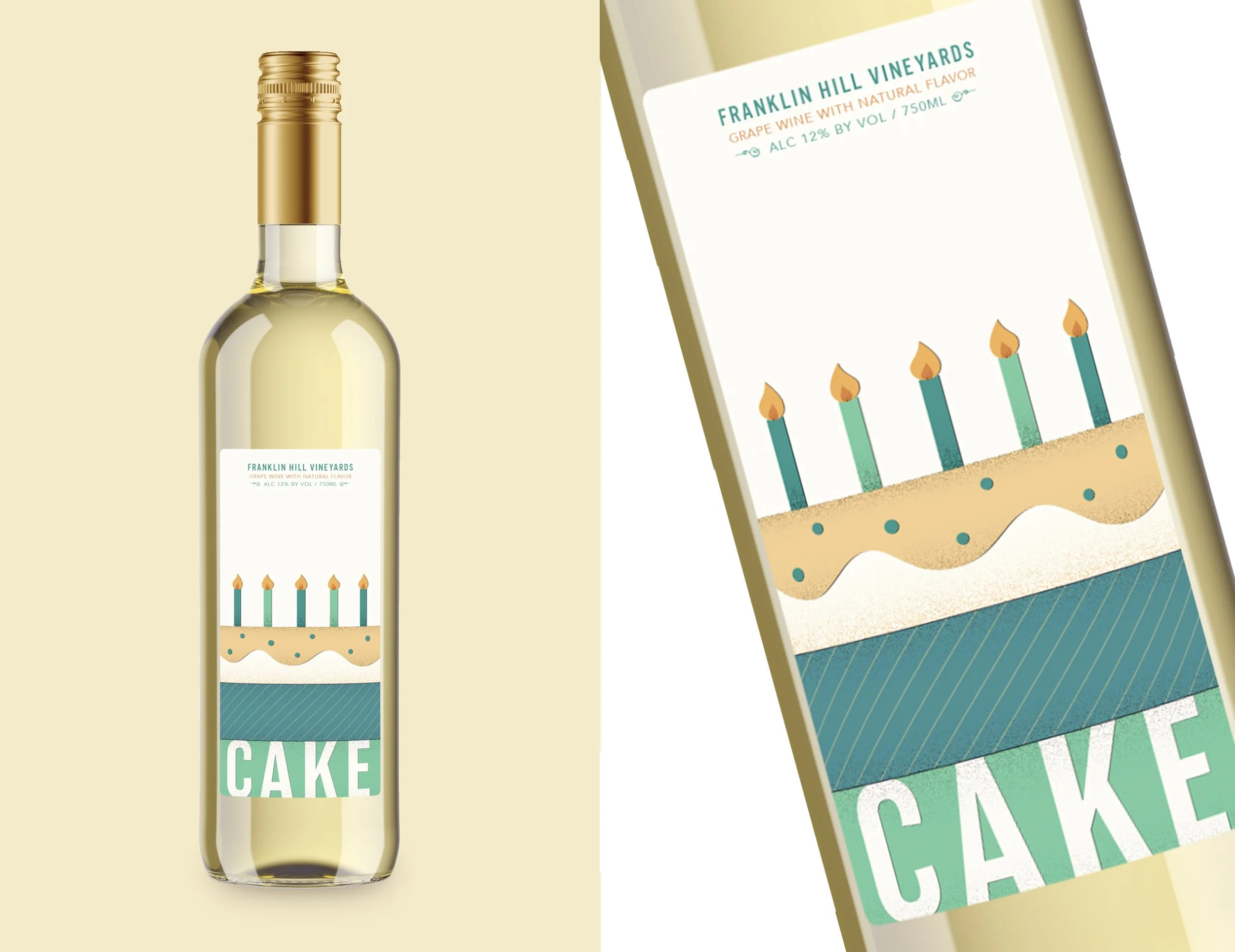 Cake wine: Wine bottle design for Franklin Hill Vineyards.