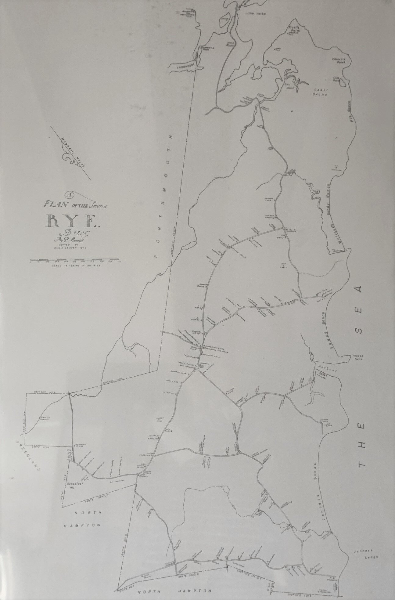 Phineas Merrill's 1805 Map of Rye, NH