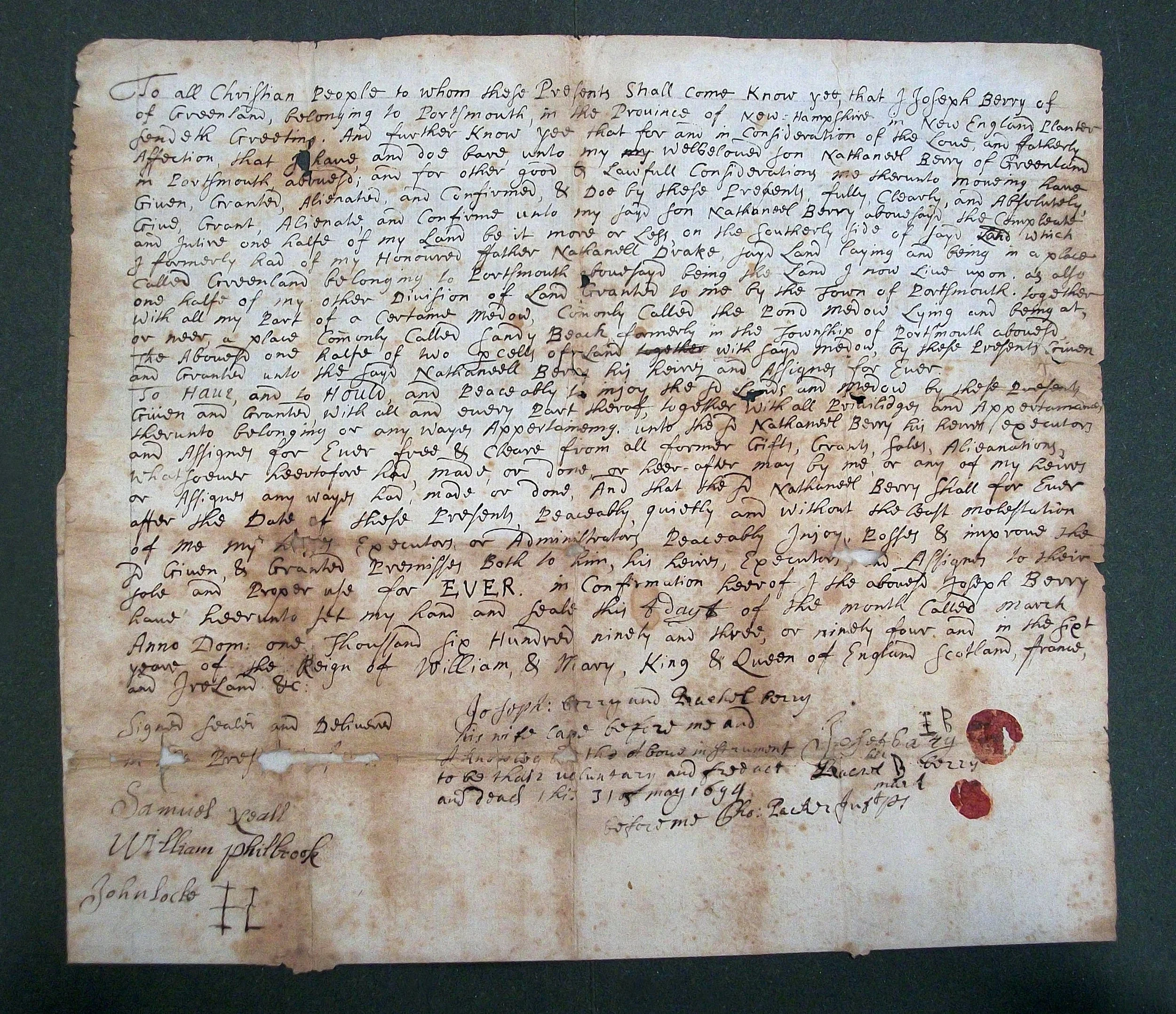 Dr/Col Thomas Packer and the Berry land transfer