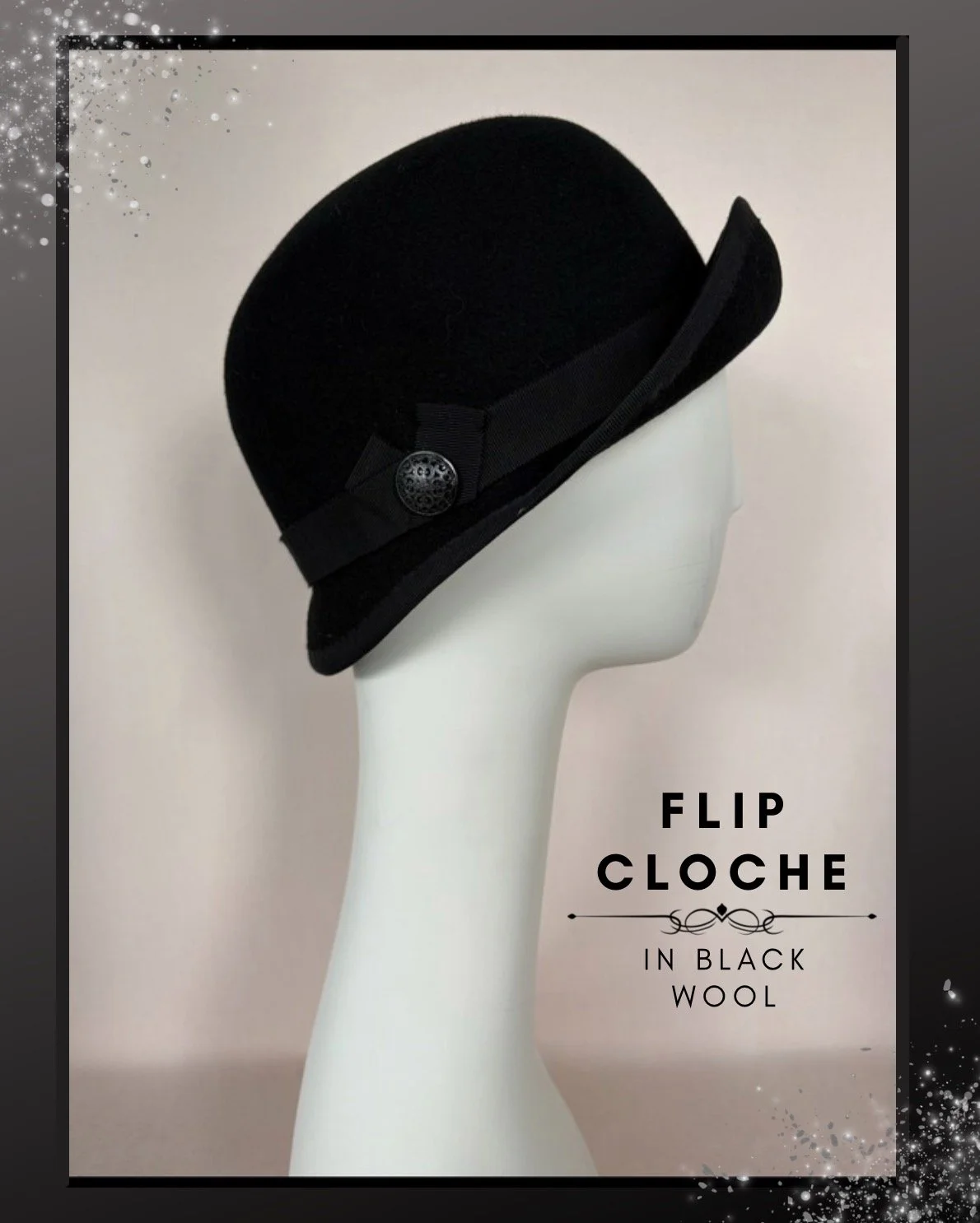 Flip Cloche in Black Wool