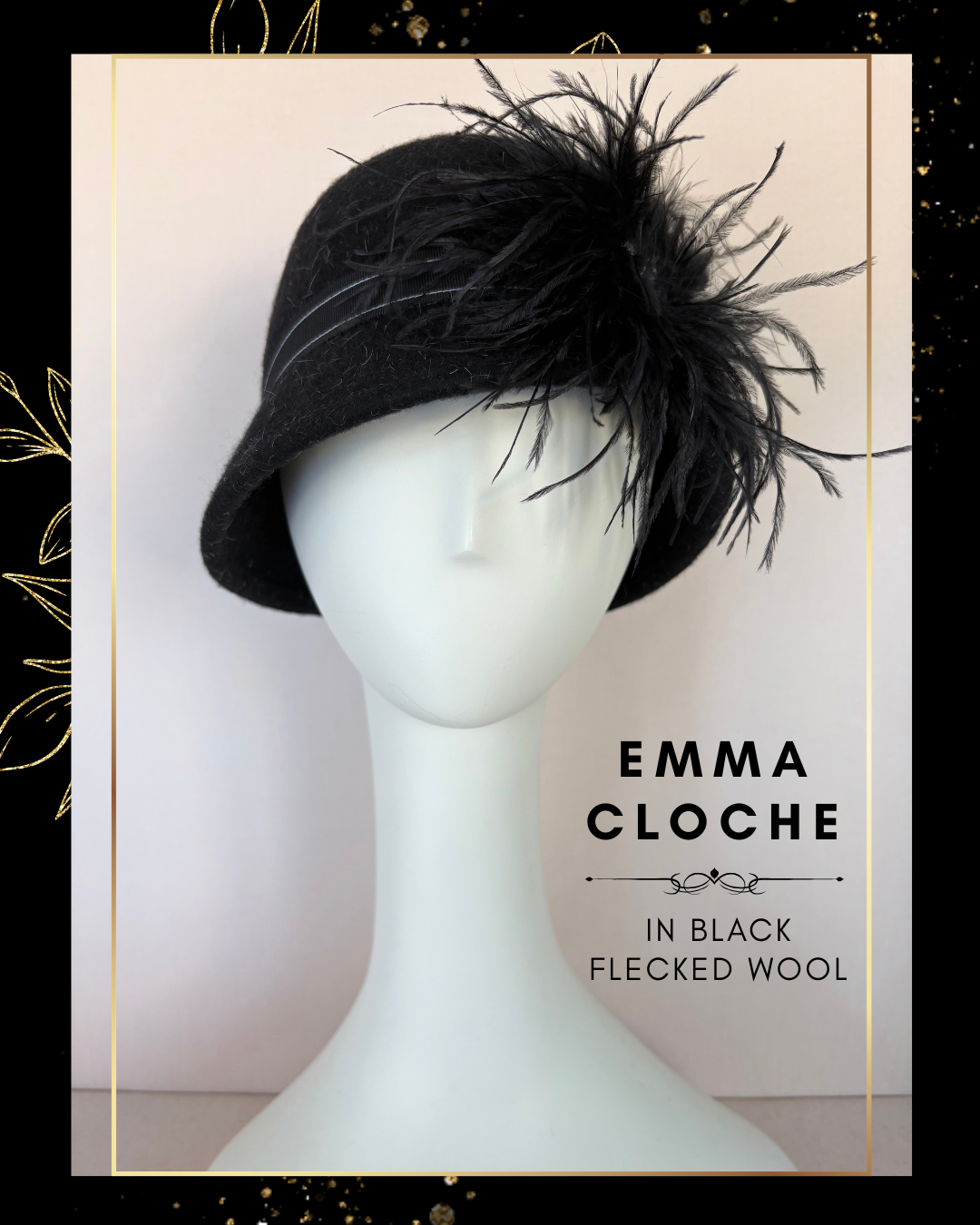 Emma Cloche in Black Flecked Wool