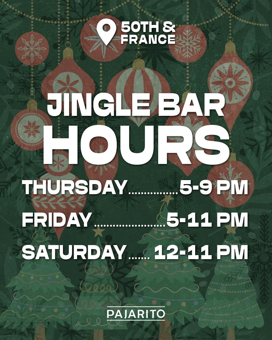 Just jingle bar things ❄️✨ Many of you have been asking about our magical winter wonderland in Edina, and we&rsquo;ve got some deets for you! 

⛄️ This week, the jingle bar will be open on Friday night only. Come visit us every Thursday-Saturday star