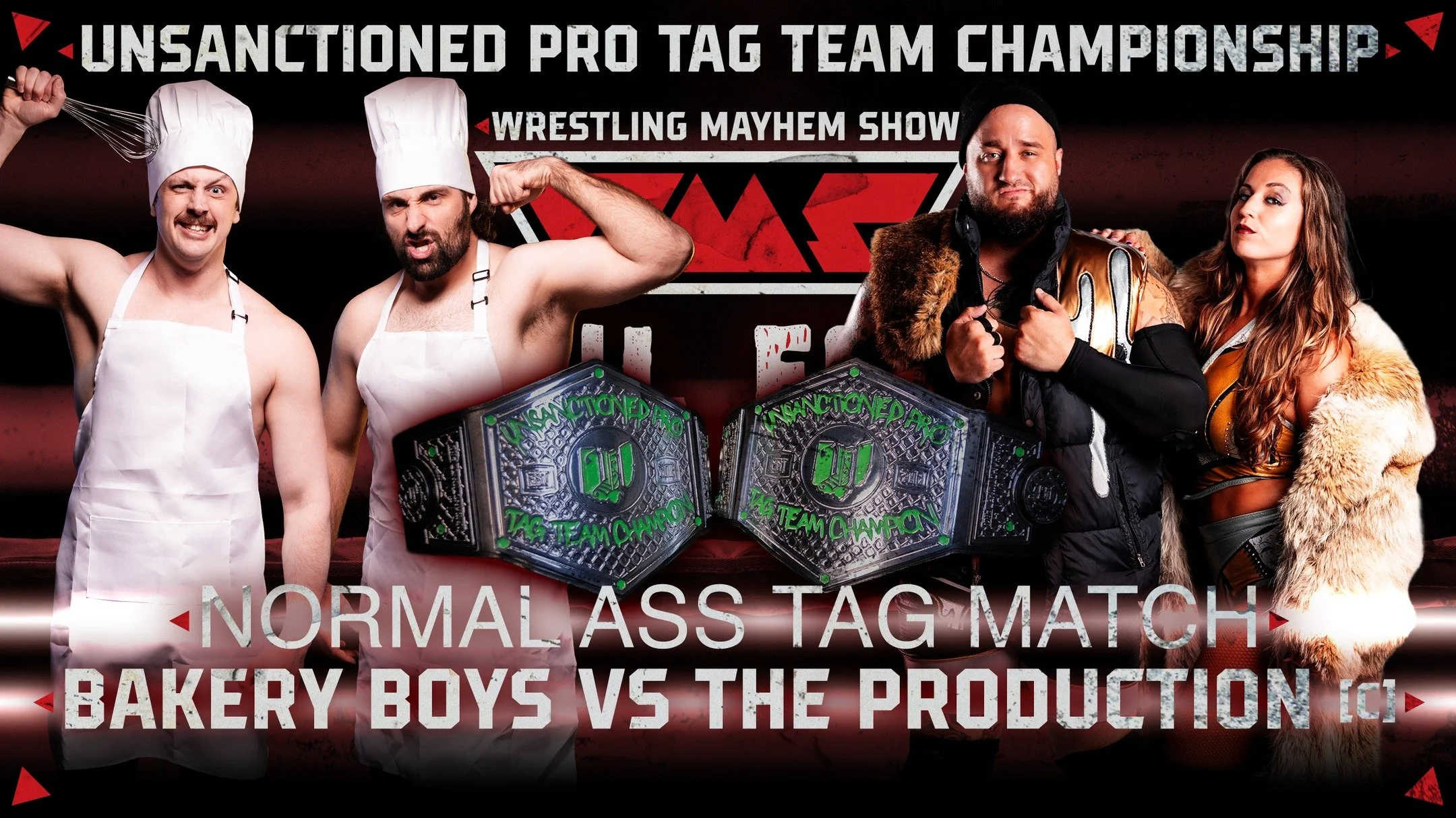 MATCH UPDATE! 

We've received a message from The Production they're so confident against the Bakery Boys they will be putting their UNSANCTIONED PRO TAG TEAM CHAMPIONSHIPS on the line! 

Tickets @ https://events.ticketleap.com/tickets/sorgatronmedia