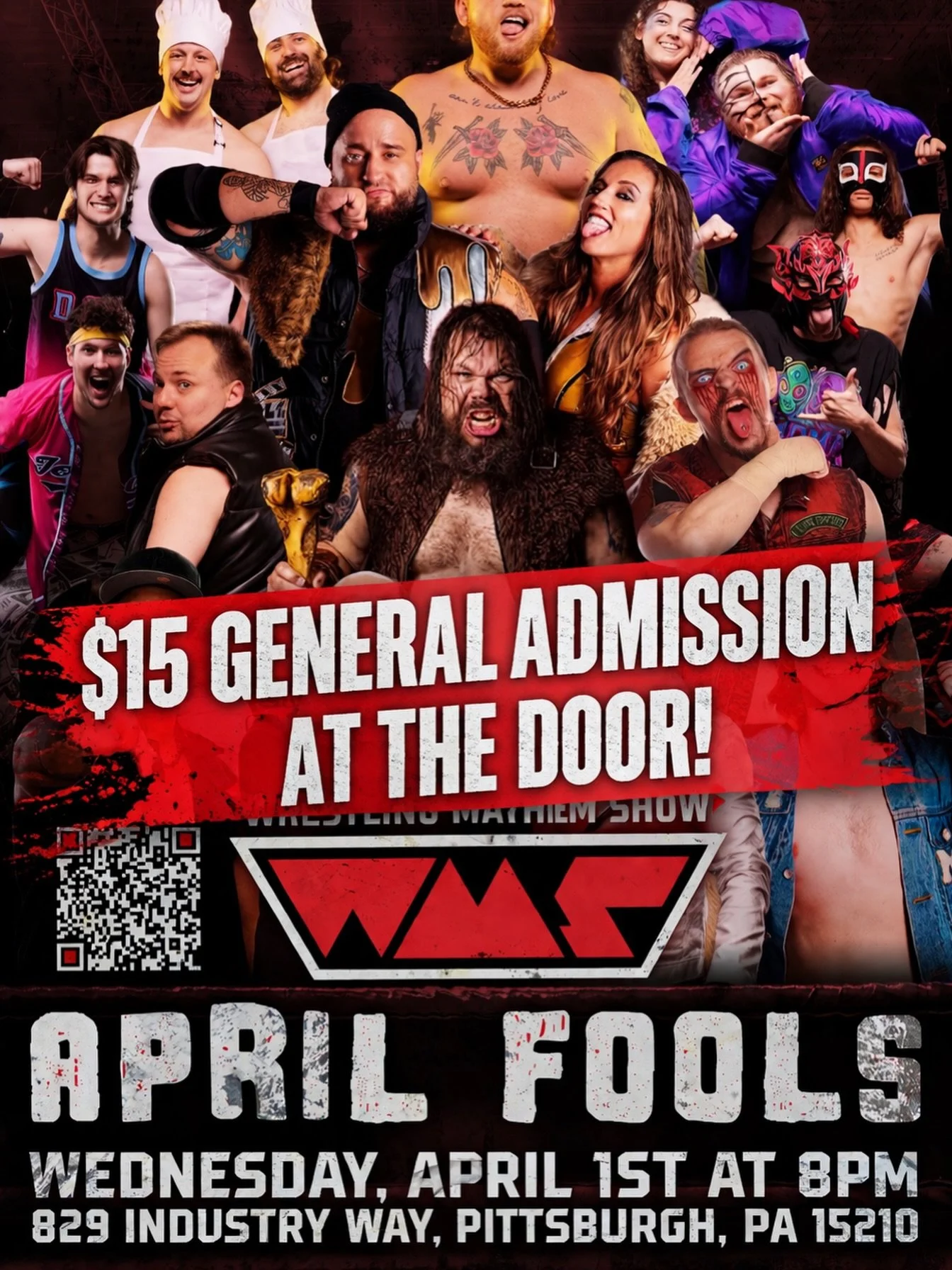 Tickets @ https://events.ticketleap.com/tickets/sorgatronmedia/wrestling-mayhem-show-presents-april-fools

Wrestling Mayhem Show Presents April Fools!
April 1, 2026 @ The Warehouse - 829 Industry Way, Pittsburgh, PA 15210
