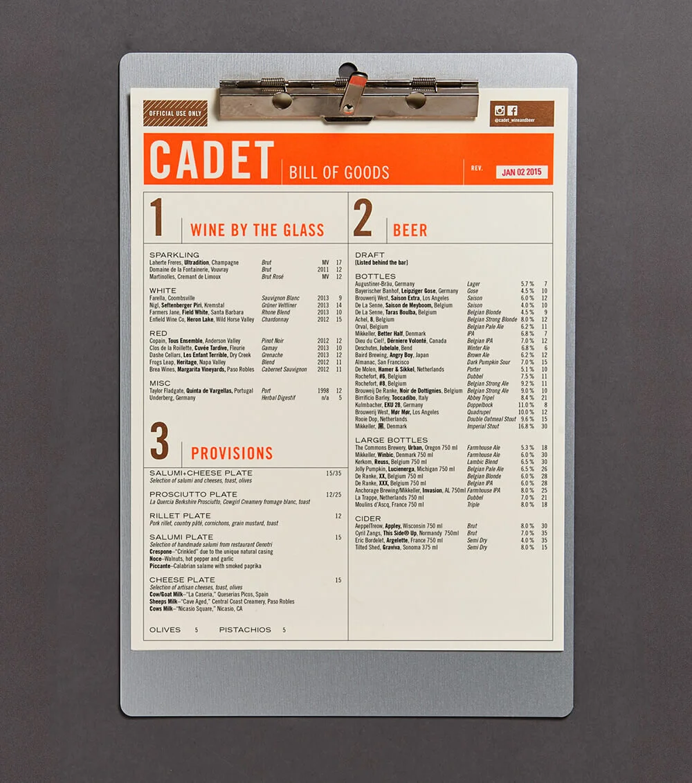 Menu: Cadet