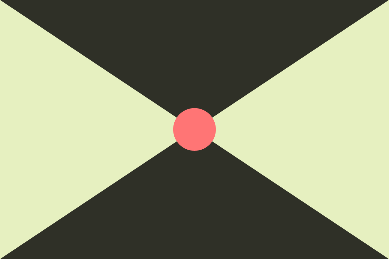 2. A centered red circle covering up the convergence of the top points of four triangles; two white and two black