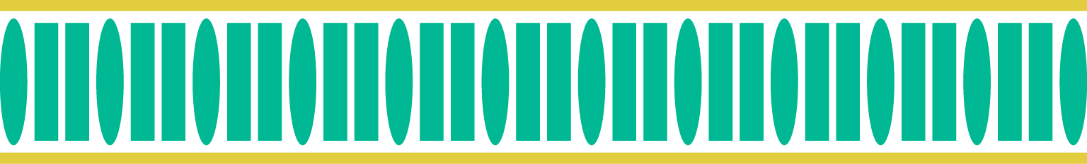 long horizontal bar with abstract alternating aqua ellipse and rectangles