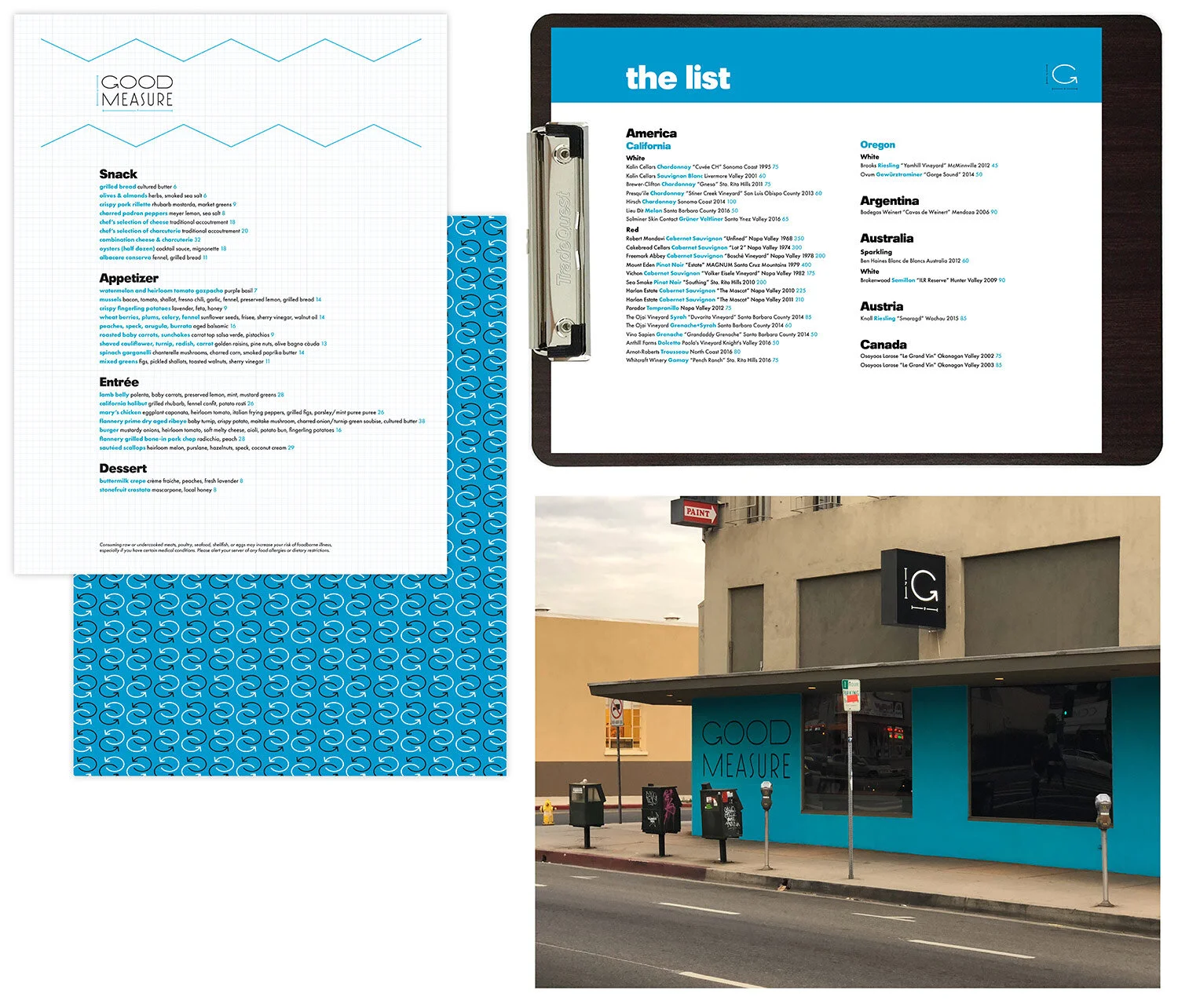Food Menu, Wine Menu, Signage: Good Measure