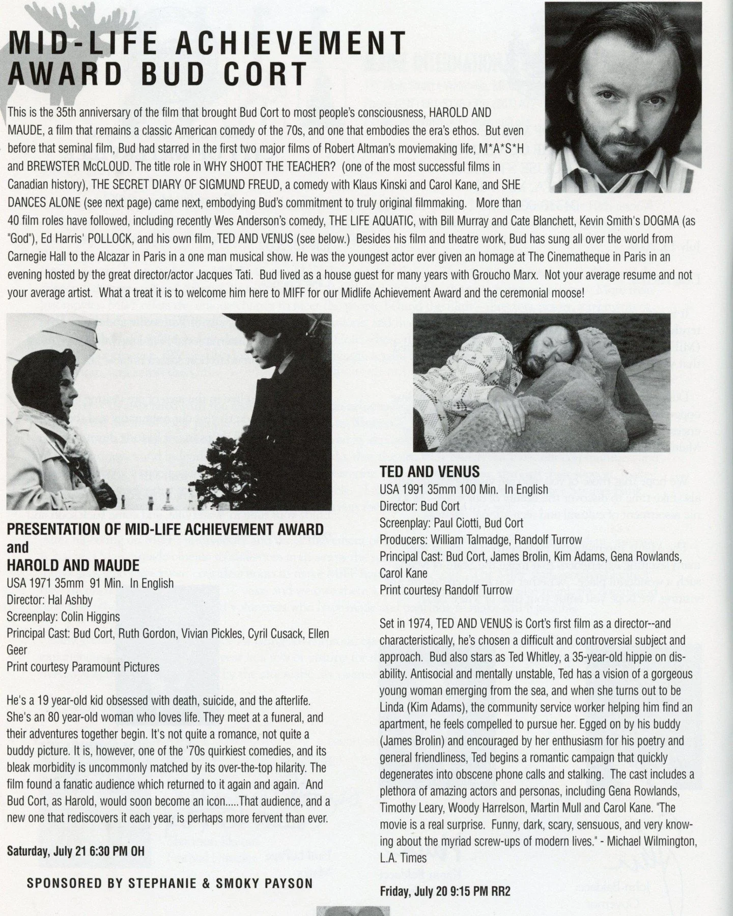 All the way back in 2007, at MIFF10, we honored Bud Cort with a Mid-Life Achievement Award. It is with great sadness that we learned of his passing yesterday at the age of 77. What was your favorite movie of his?
➡️ miff.org/miff-2007

#MIFF10 #BudCo