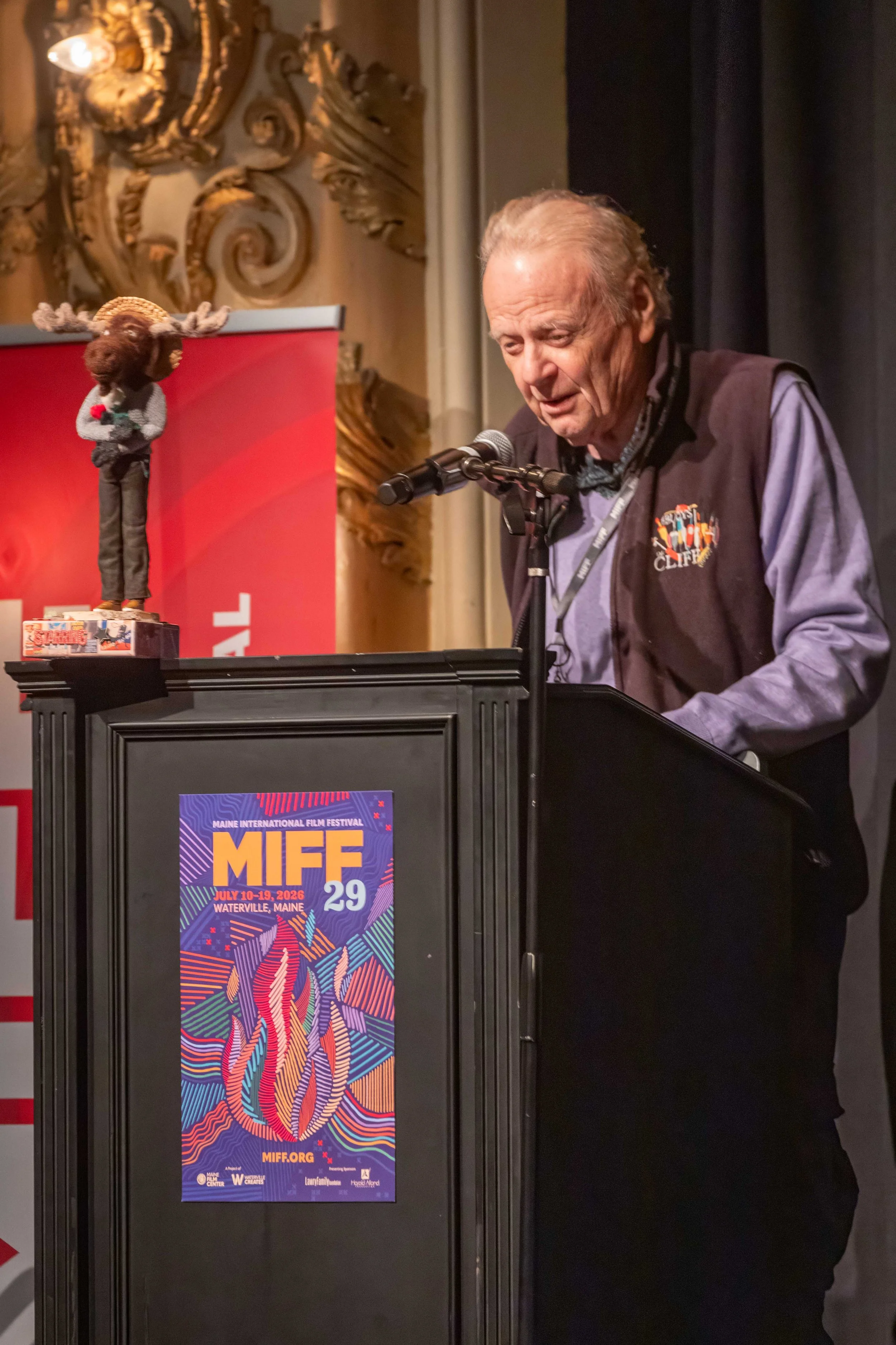 Producer and marketing expert Mike Kaplan addresses audiences after a screening of 'Whales of August' at MIFF29 for his MIFF Achievement Award.