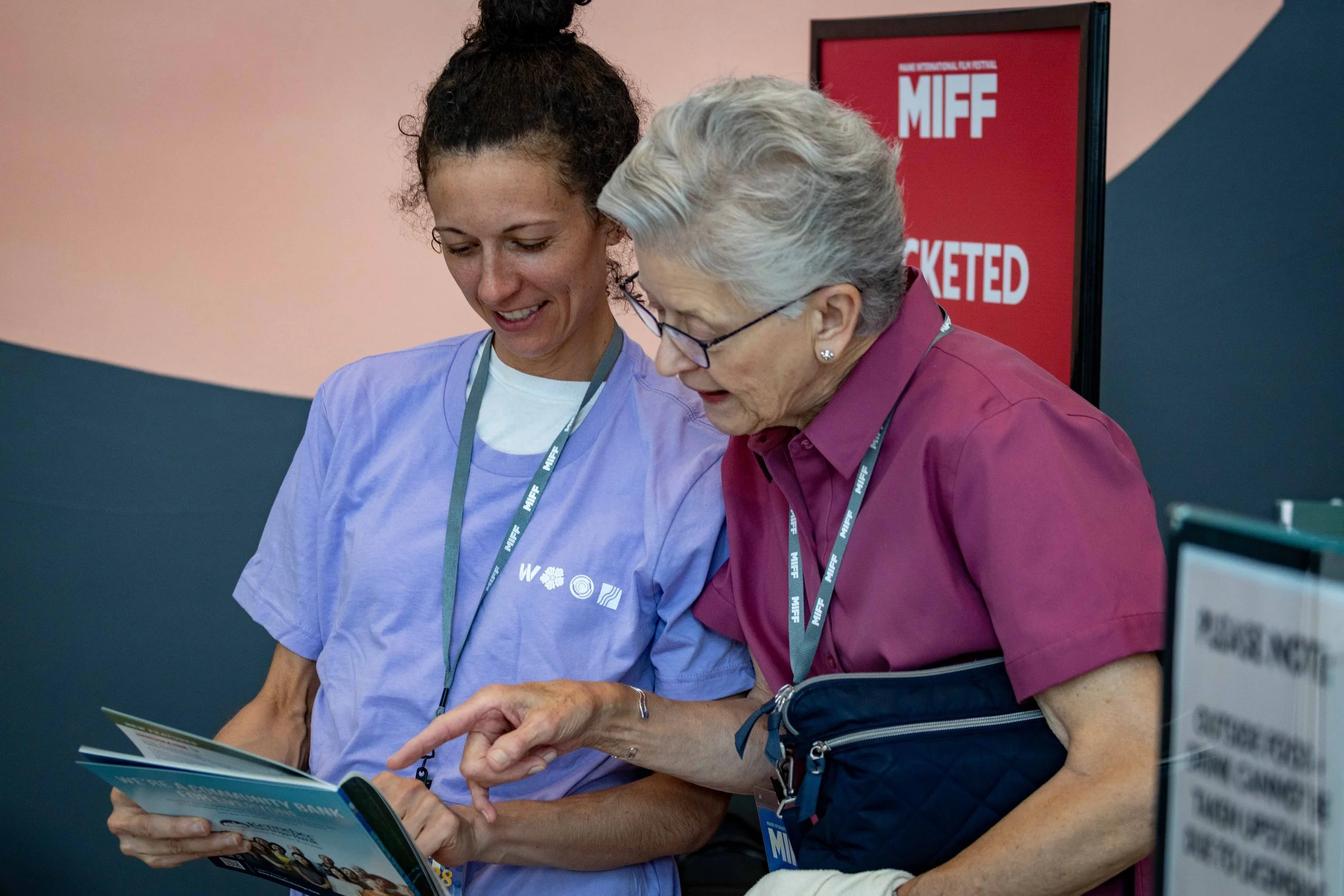Dedicated volunteers work day and night to help guests find their way. Look for lavender shirts and volunteer badges for help.