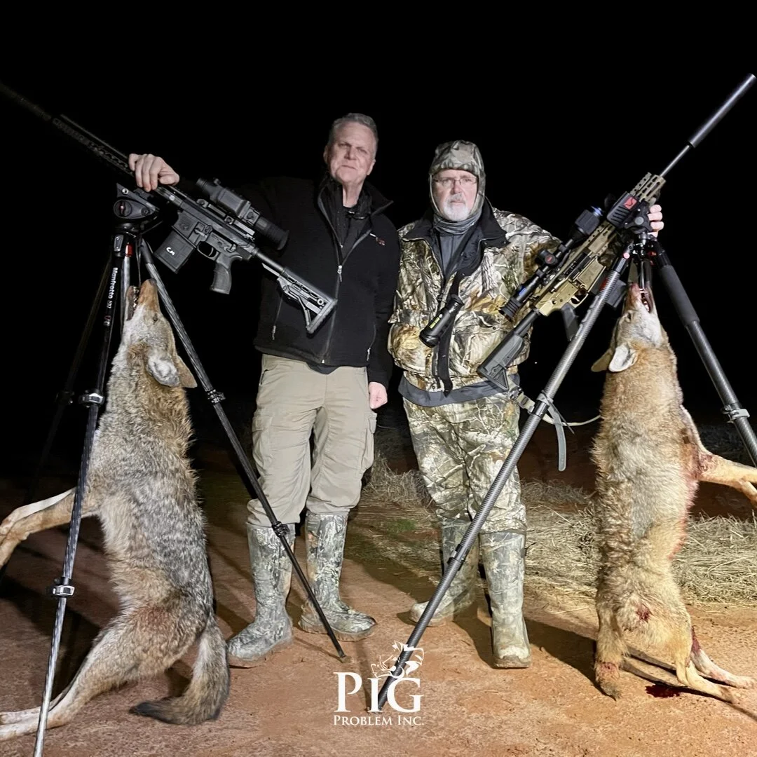 2 friends on their annual hunting trip with Pig Problem Inc.