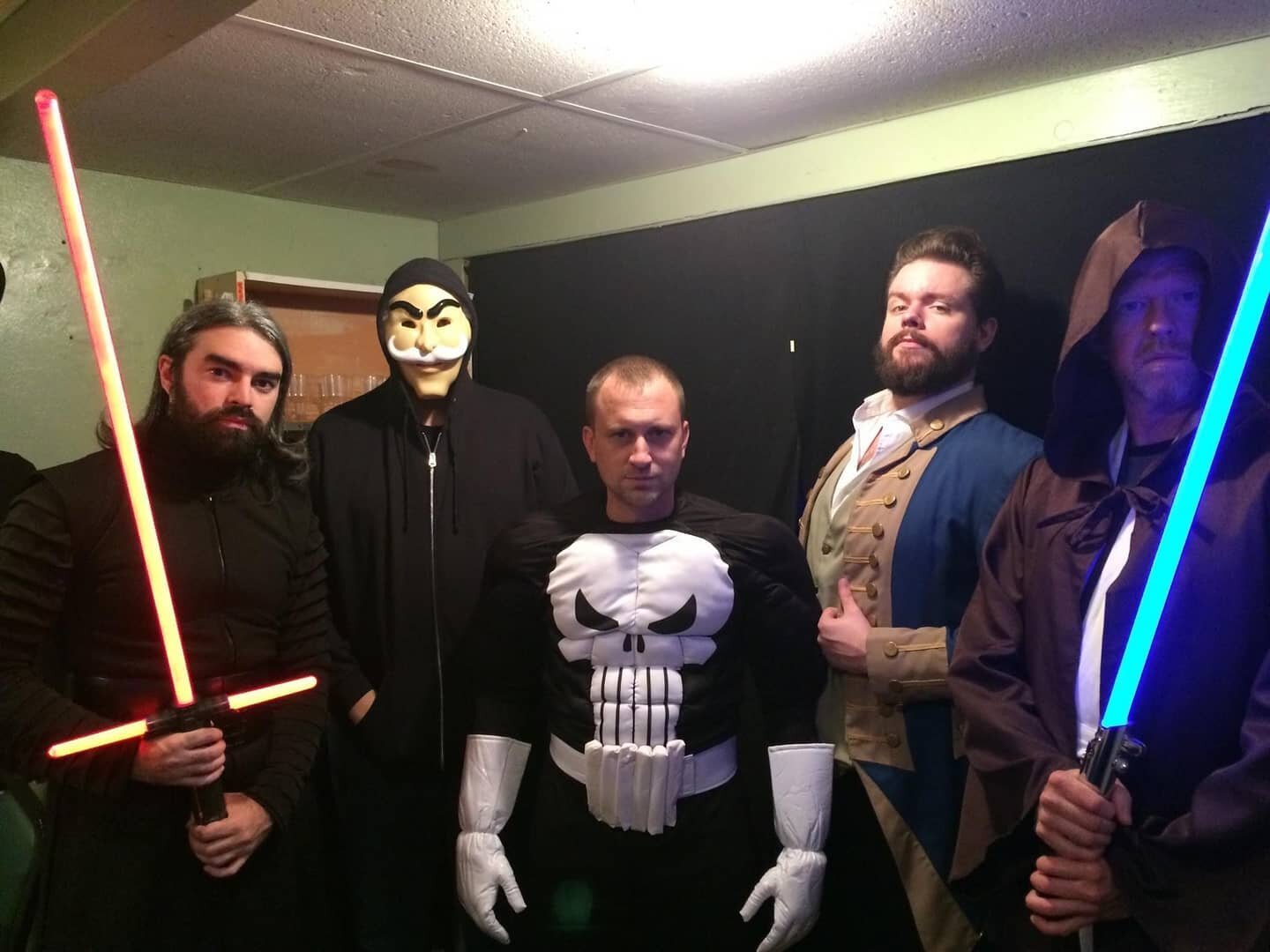 The Victims love dressing up for Halloween. From left to right: Kyle-lo-Ren, ?????, The Punisher,  Alexander Beast-ilton, Obi John Kenobi.