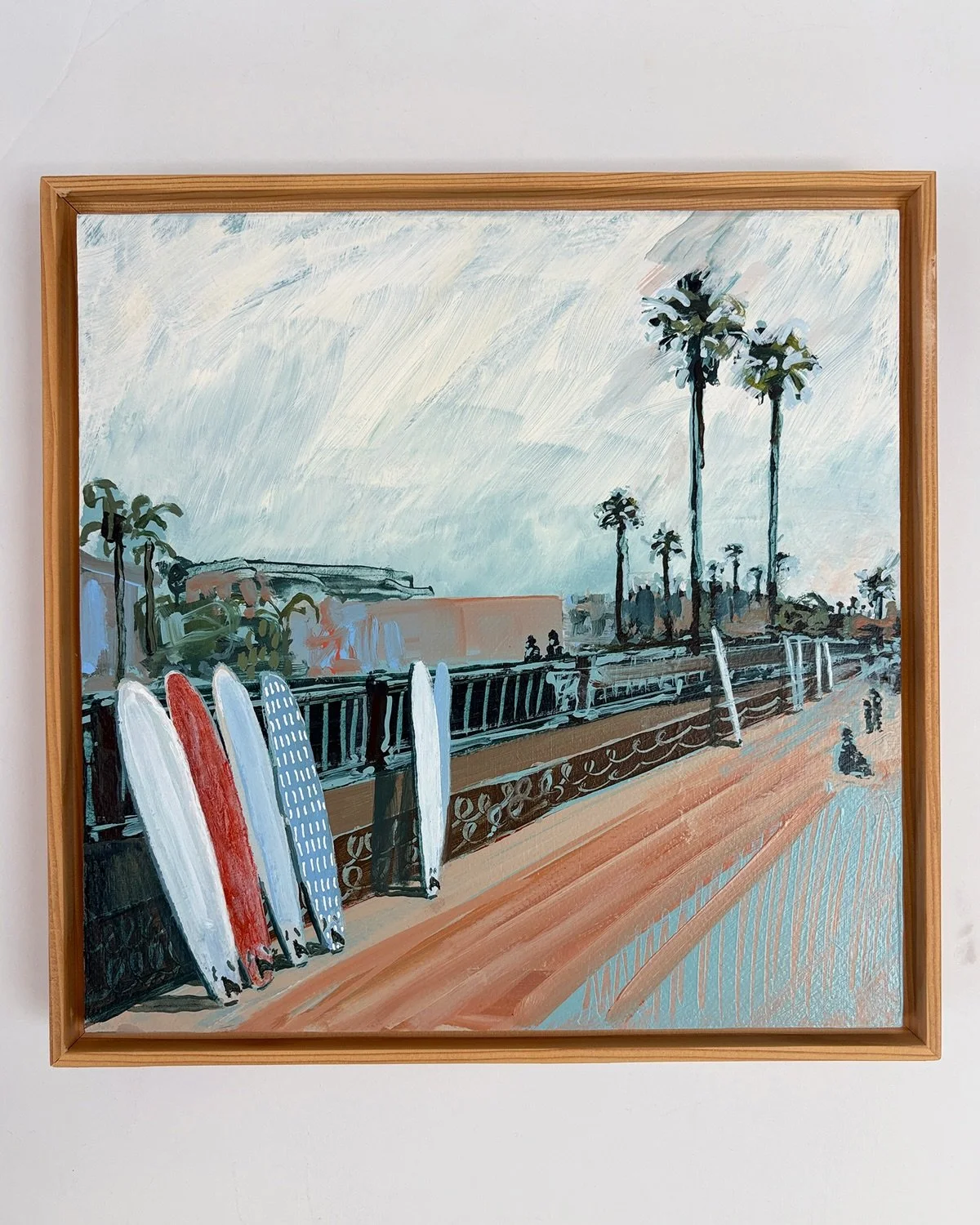 Had the best time working on this after a couple weeks long painting break 🪩

Surfboards Leaning
12x12 inches / acrylic on panel 

Headed to @kkgalleryla soon!