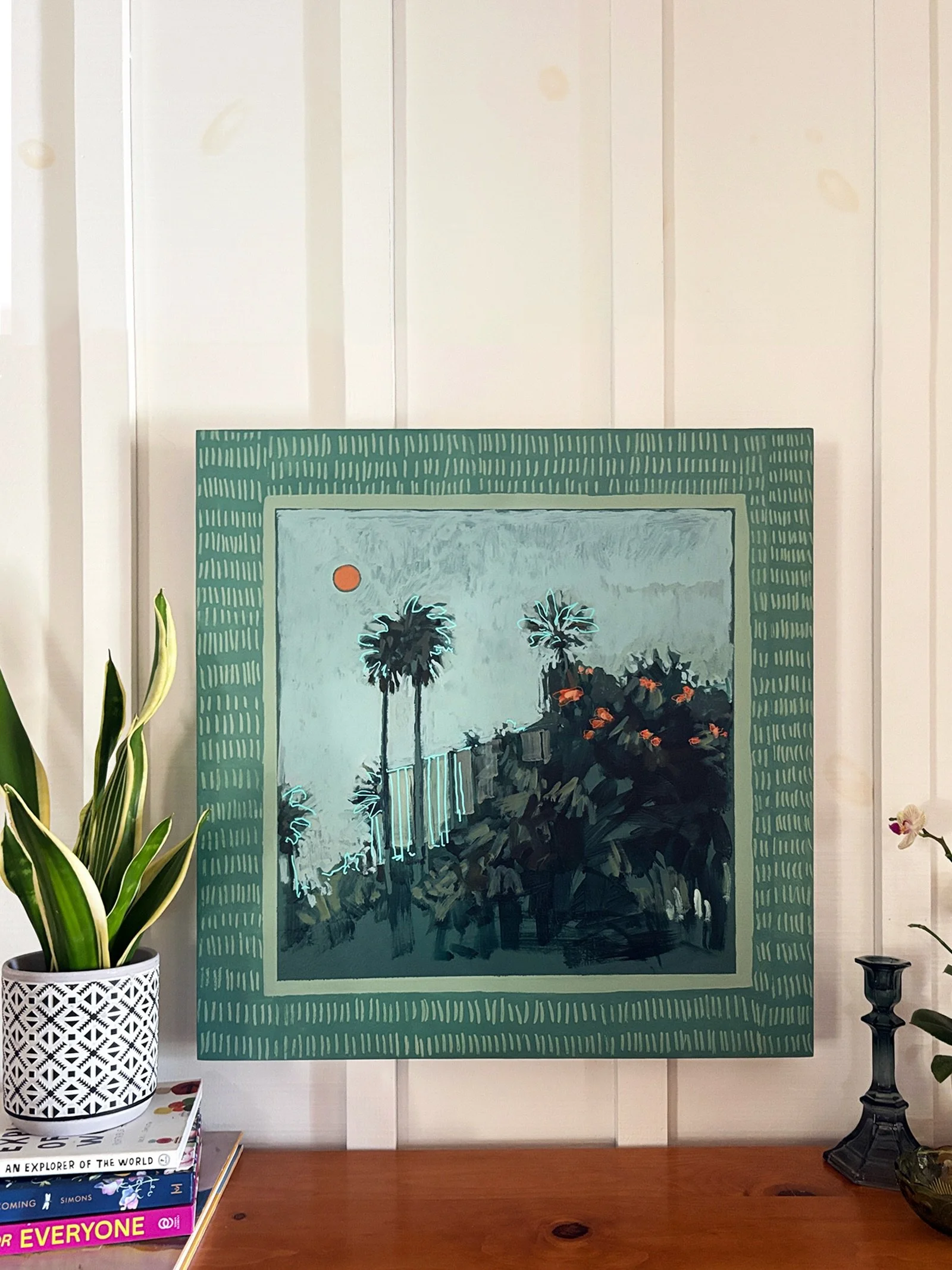 Pulling inspiration from California coastal colors in a new group of work: Coast &amp; Shore 🌊🌊

Think green palm trees swaying, salty ocean blues and warm, sandy hues. 

Thrilled to be showing some new work at HumanKind Fair Trade in SLO for the m