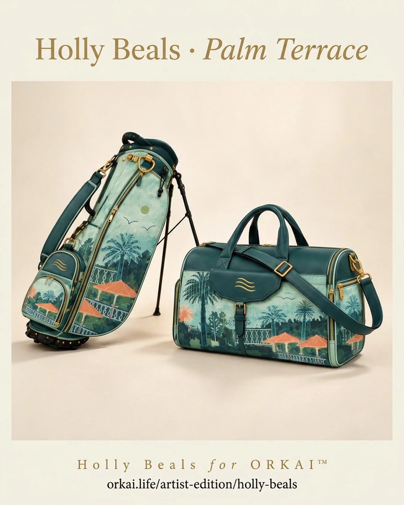 It&rsquo;s here! 🌴 My coastal palms and shorelines, now on a limited-edition ORKAI The Walker golf bag and Lifestyle Duffle. Just 10 numbered sets, with the artist&rsquo;s name (yours truly!) embossed inside each one. Pre-orders are open through Oct